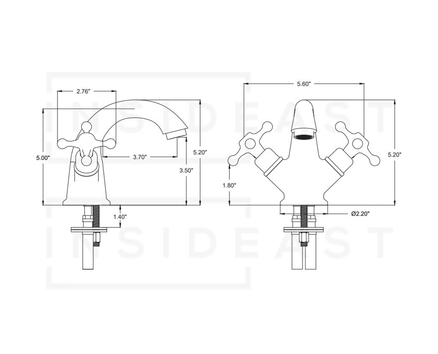 Single-Hole Unlacquered Brass Bathroom Sink Vanity Faucet with Double Simple Cross Handles