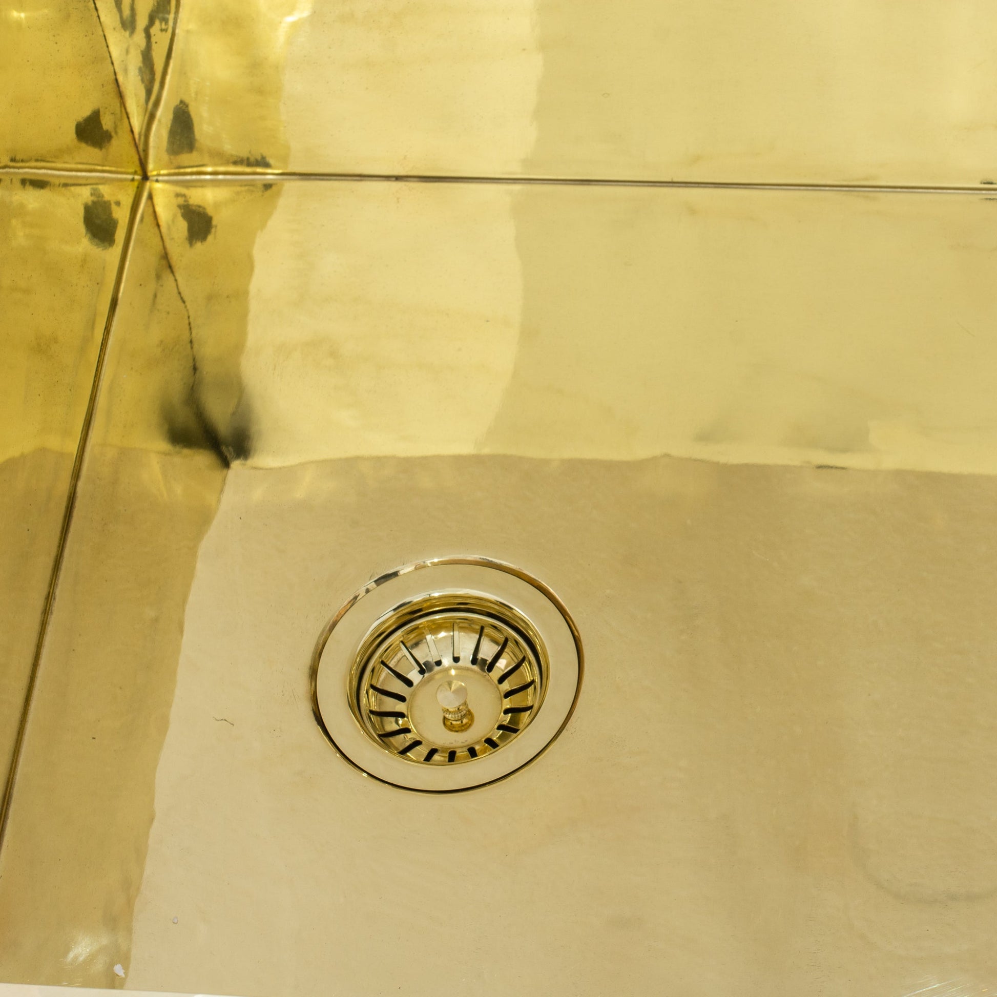 Smooth Unlacquered Brass Farmhouse Kitchen Sink | Double Drain - Insideast