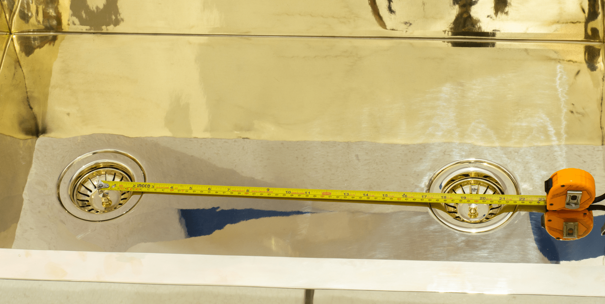 Smooth Unlacquered Brass Farmhouse Kitchen Sink | Double Drain - Insideast