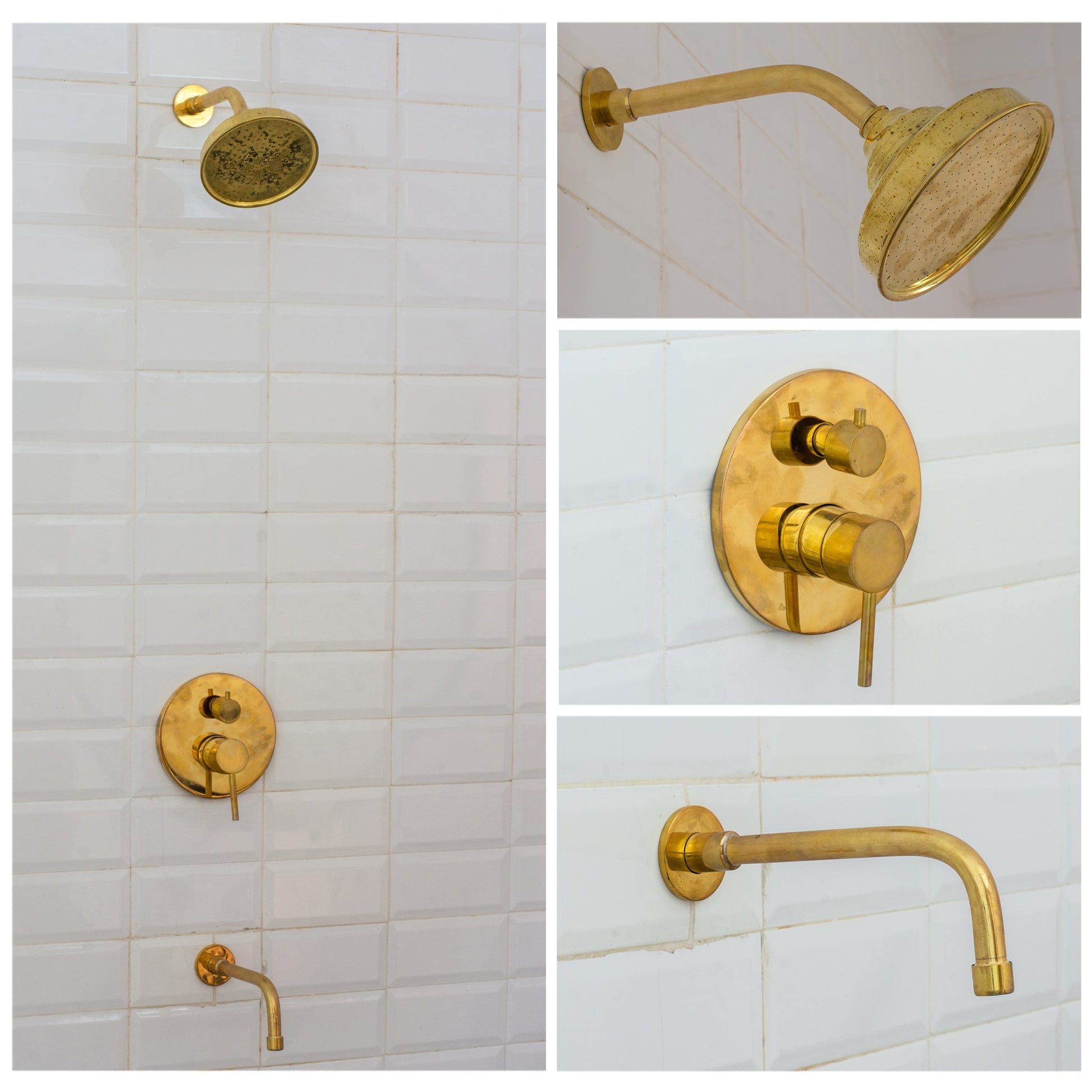Solid Brass Angled Showerhead & Tub Filler | Concealed 2 - Outlet Shower System - Insideast