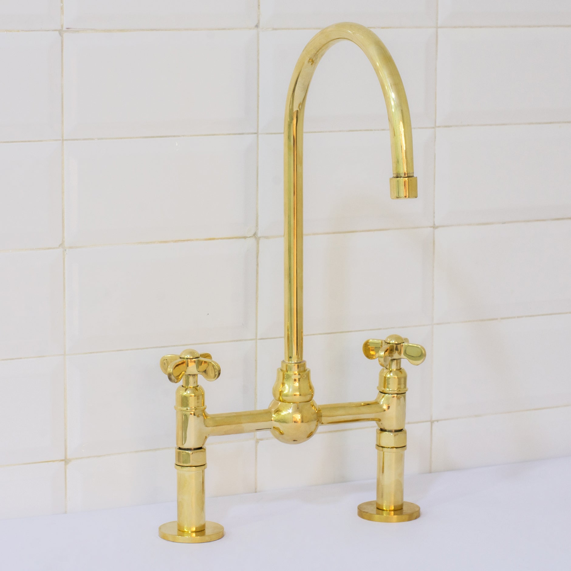 Solid Brass Ball Center Bridge Faucet Straight Legs, Dual Handle Faucet, Bridge Kitchen Faucet, 2 - Hole Faucet, Deck Mount Faucet - Insideast
