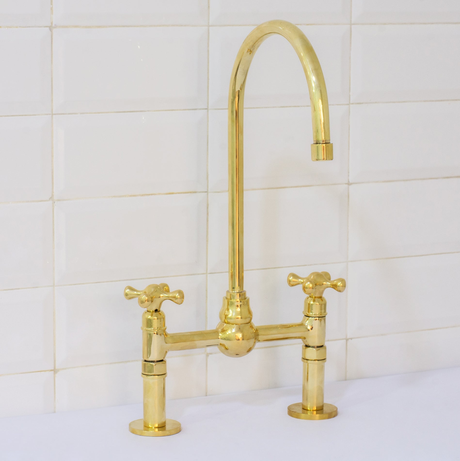 Solid Brass Ball Center Bridge Faucet Straight Legs, Dual Handle Faucet, Bridge Kitchen Faucet, 2 - Hole Faucet, Deck Mount Faucet - Insideast