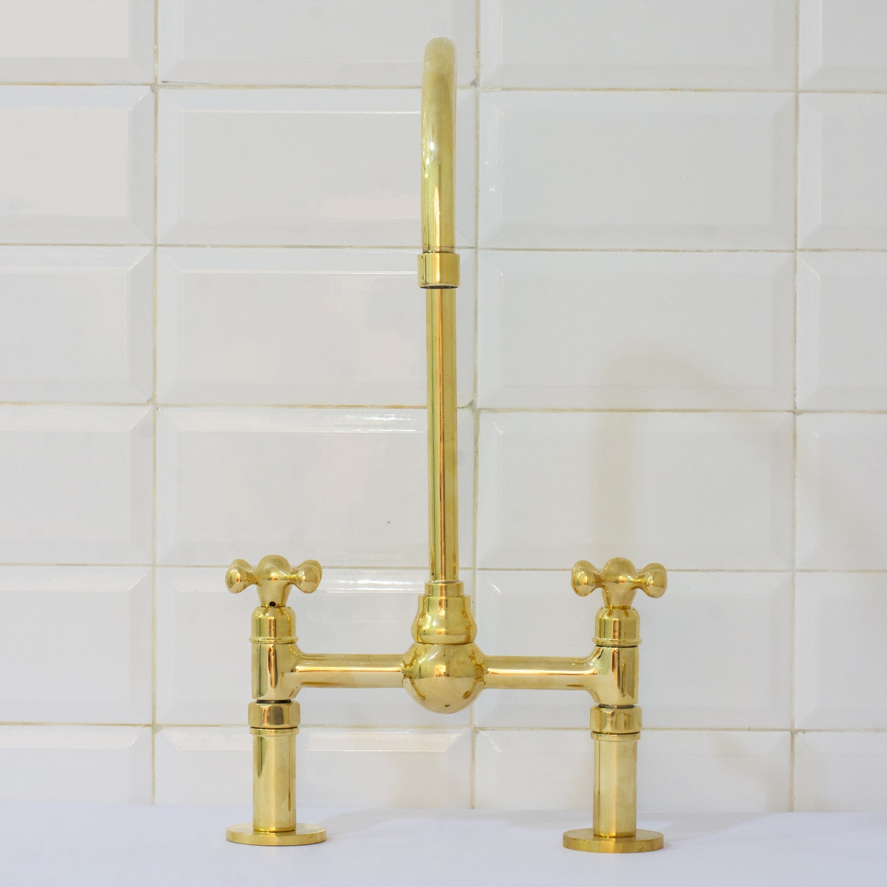 Solid Brass Ball Center Bridge Faucet Straight Legs, Dual Handle Faucet, Bridge Kitchen Faucet, 2 - Hole Faucet, Deck Mount Faucet - Insideast
