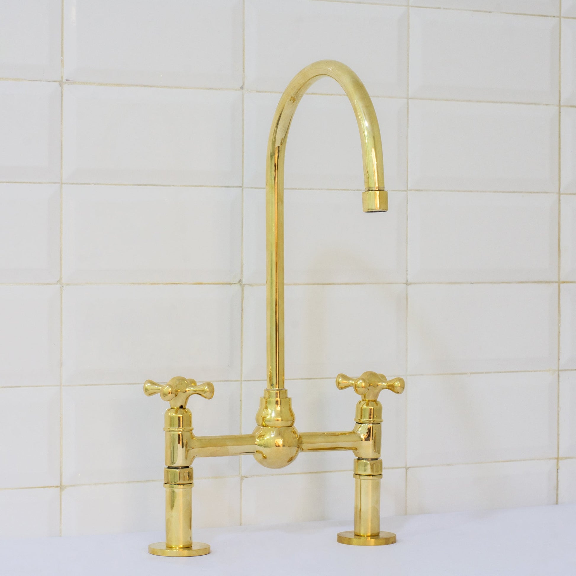 Solid Brass Ball Center Bridge Faucet Straight Legs, Dual Handle Faucet, Bridge Kitchen Faucet, 2 - Hole Faucet, Deck Mount Faucet - Insideast