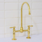 Solid Brass Ball Center Bridge Faucet Straight Legs, Dual Handle Faucet, Bridge Kitchen Faucet, 2 - Hole Faucet, Deck Mount Faucet - Insideast