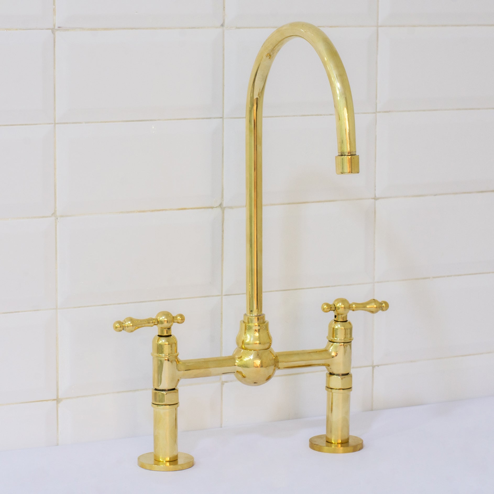 Solid Brass Ball Center Bridge Faucet Straight Legs, Dual Handle Faucet, Bridge Kitchen Faucet, 2 - Hole Faucet, Deck Mount Faucet - Insideast