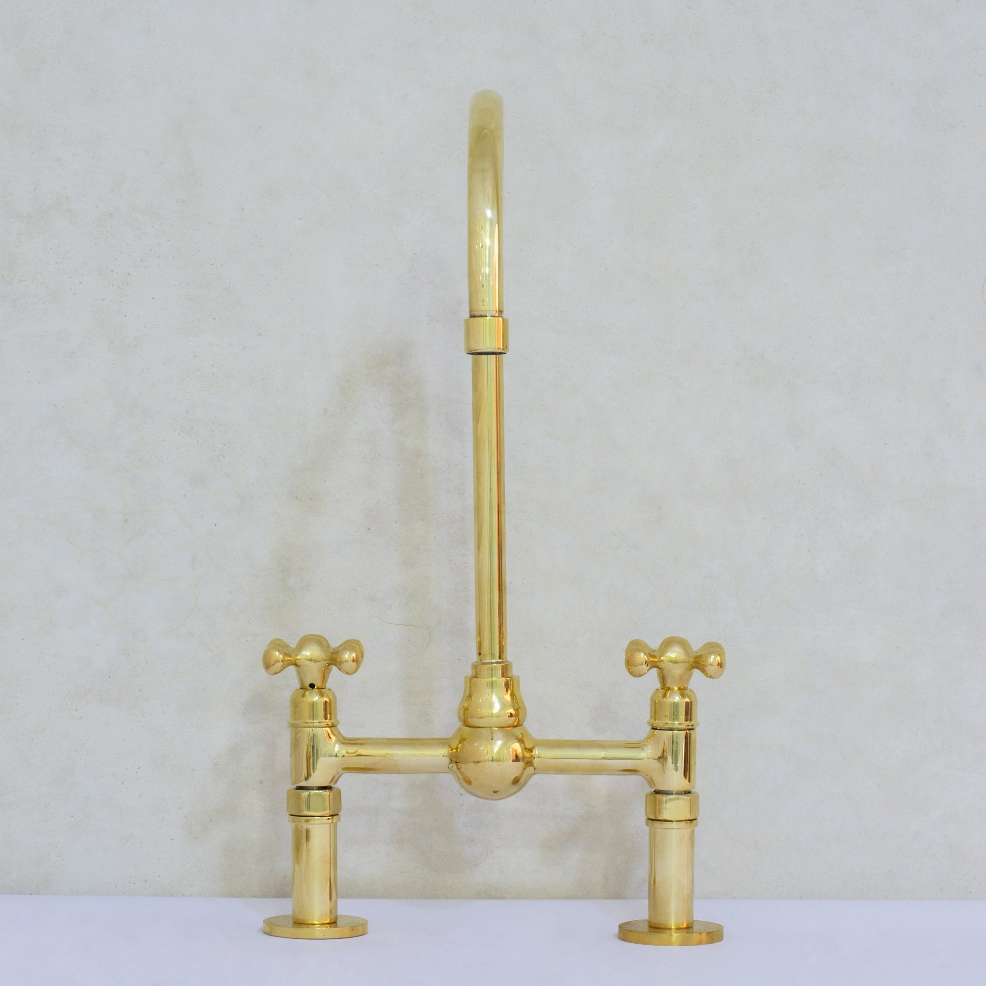 Solid Brass Ball Center Bridge Faucet Straight Legs, Dual Handle Faucet, Bridge Kitchen Faucet, 2 - Hole Faucet, Deck Mount Faucet - Insideast