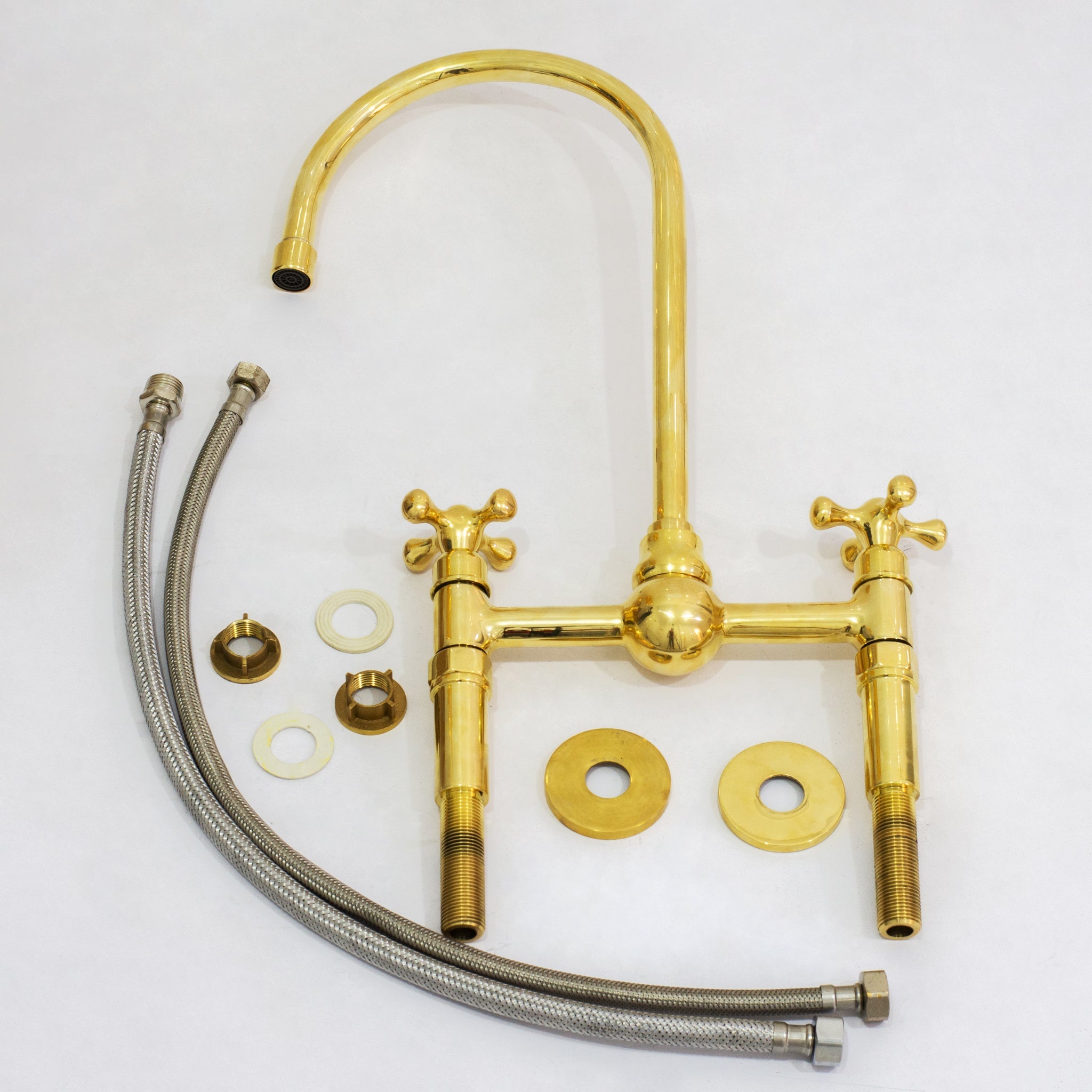 Solid Brass Ball Center Bridge Faucet Straight Legs, Dual Handle Faucet, Bridge Kitchen Faucet, 2 - Hole Faucet, Deck Mount Faucet - Insideast