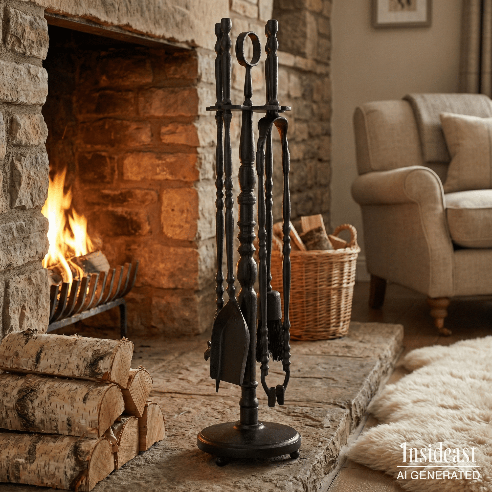 Solid Brass Black Fireplace Tools Set | Fire Tools Set Poker Tongs Shovel Broom - Insideast