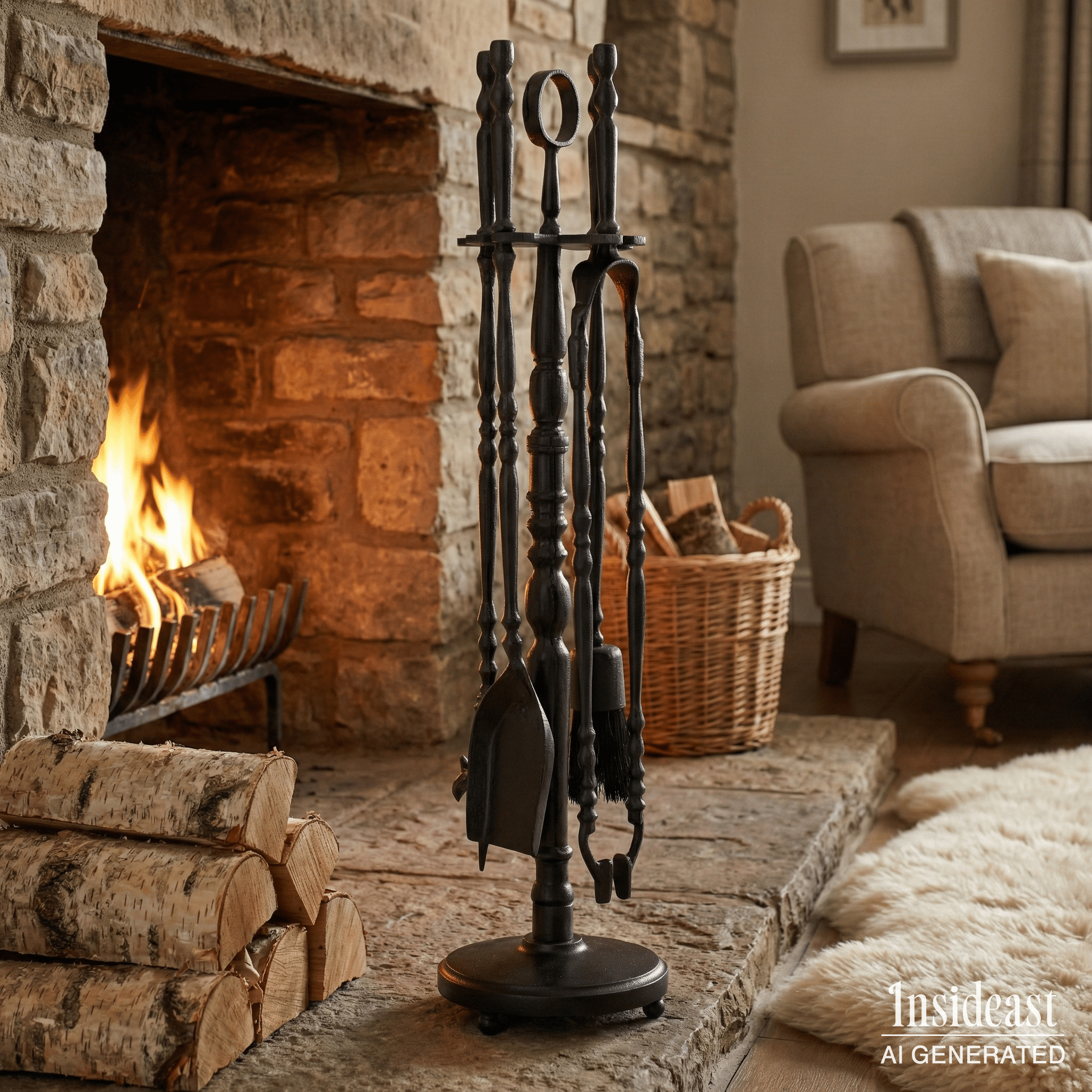 Solid Brass Black Fireplace Tools Set | Fire Tools Set Poker Tongs Shovel Broom - Insideast