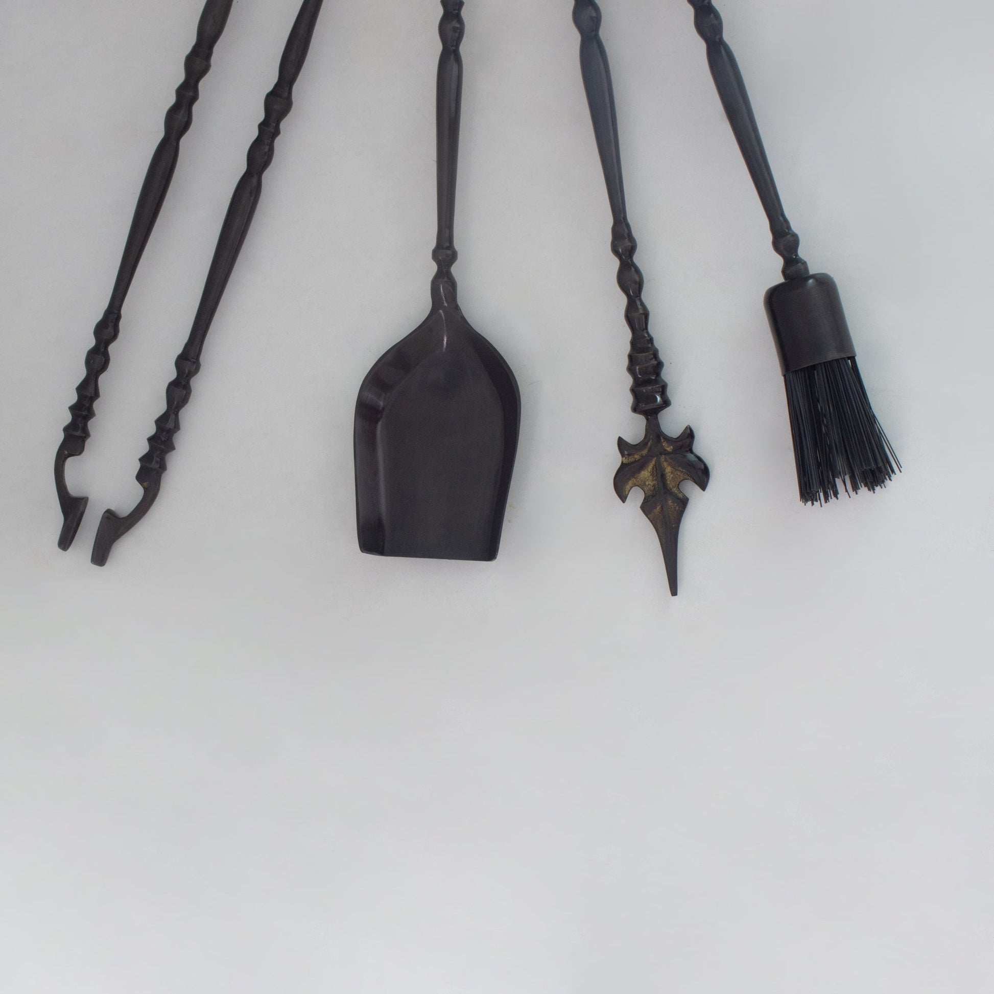 Solid Brass Black Wall - Mounted Fireplace Tool Set | Heavy Fire Tool Rack - Insideast