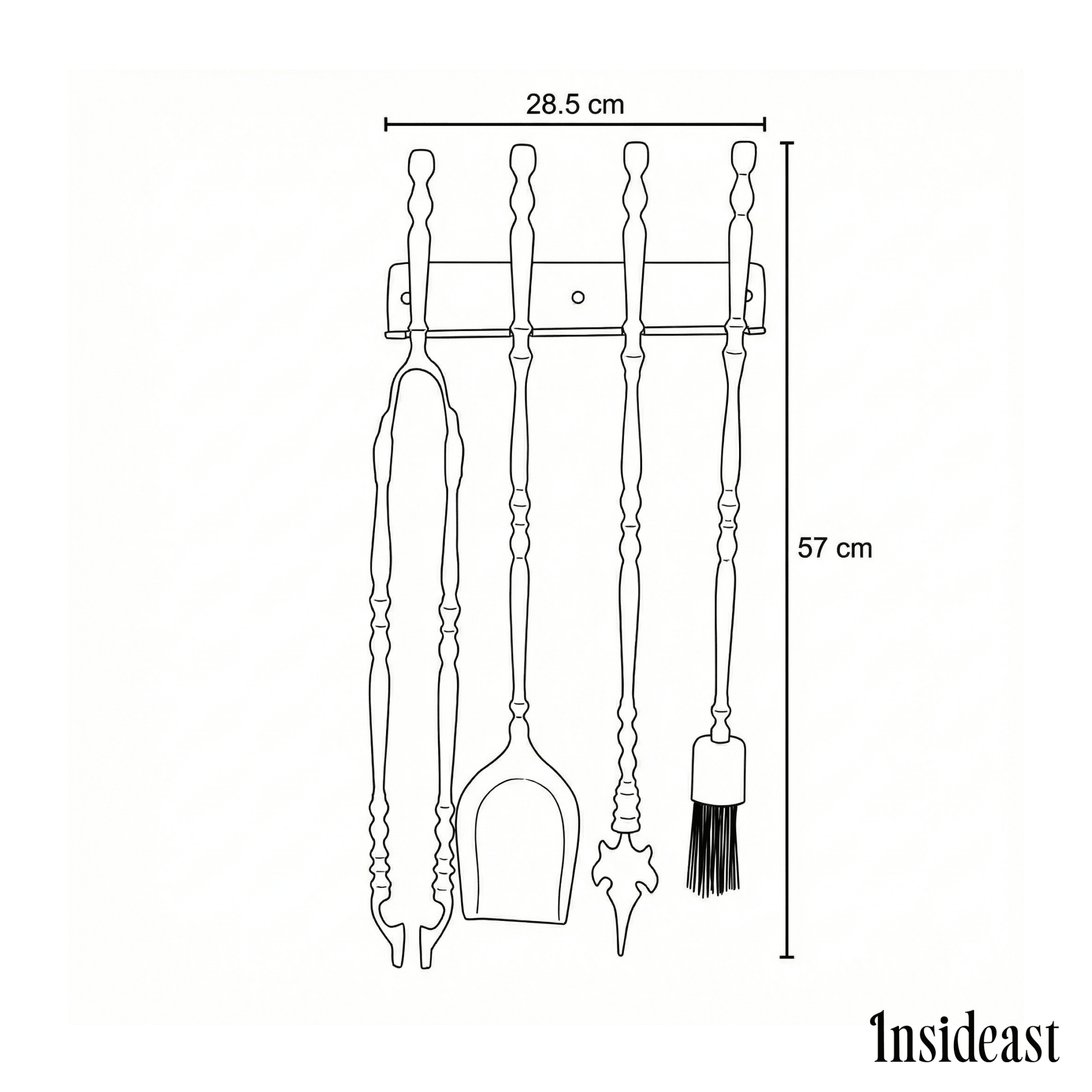Solid Brass Black Wall - Mounted Fireplace Tool Set | Heavy Fire Tool Rack - Insideast