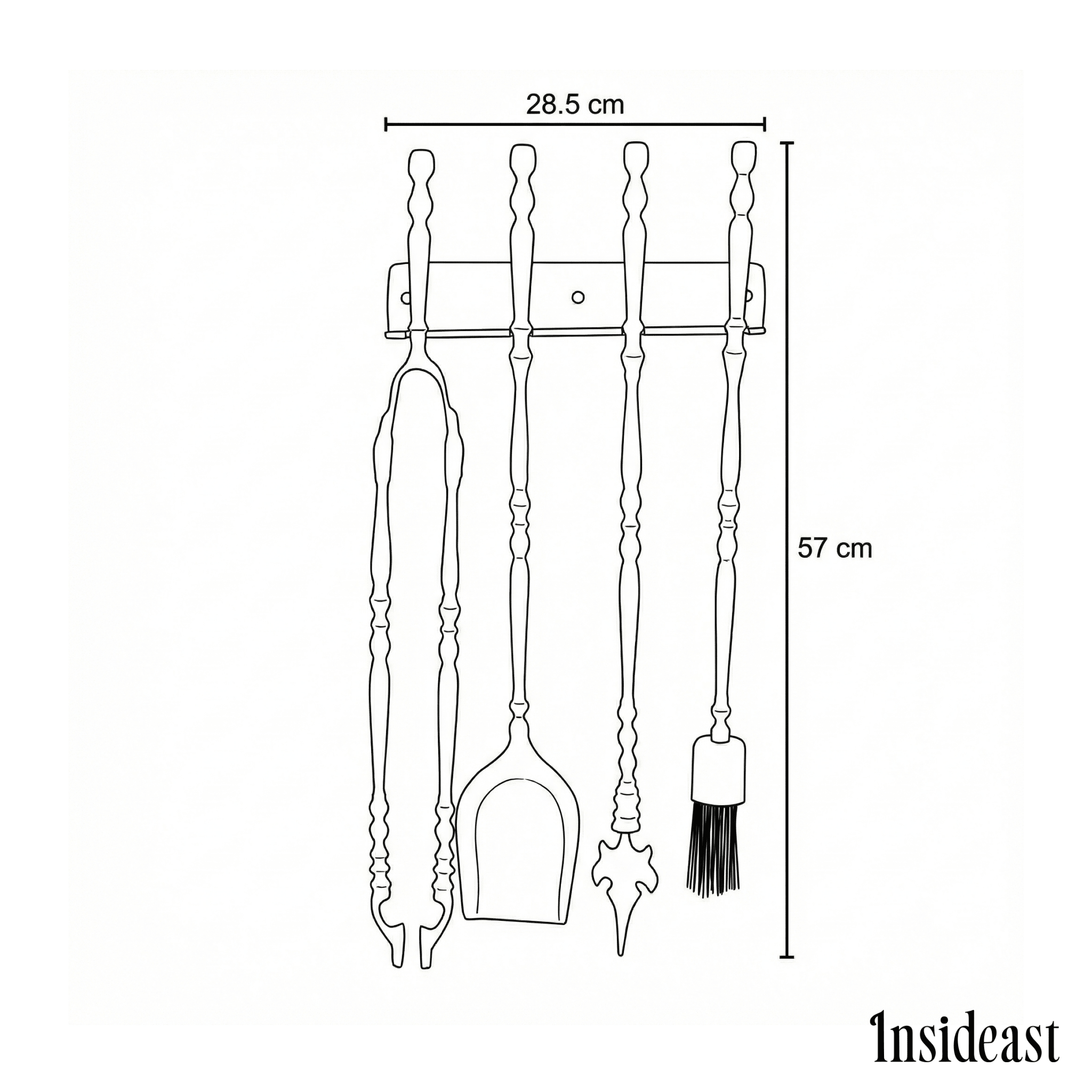 Solid Brass Black Wall - Mounted Fireplace Tool Set | Heavy Fire Tool Rack - Insideast