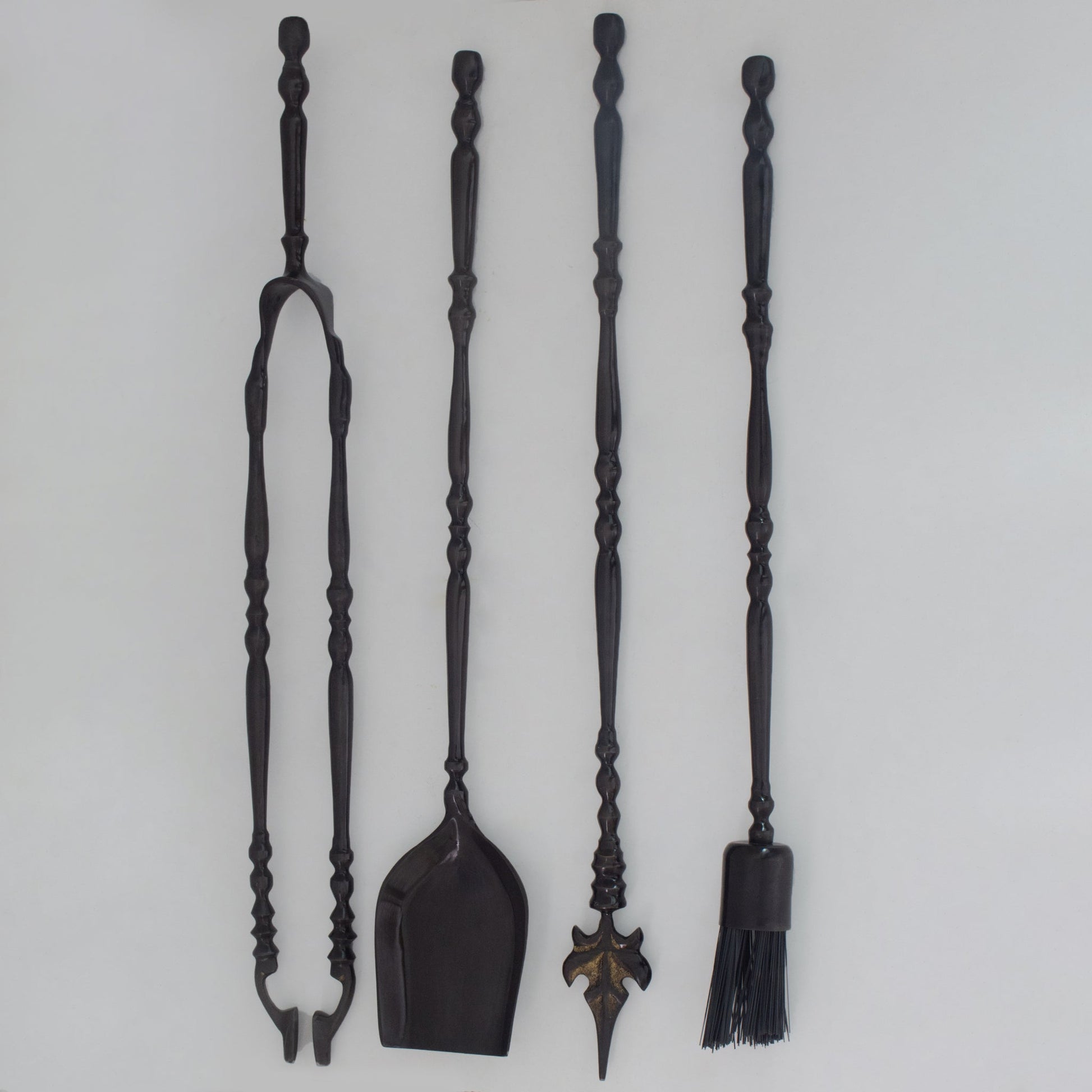 Solid Brass Black Wall - Mounted Fireplace Tool Set | Heavy Fire Tool Rack - Insideast