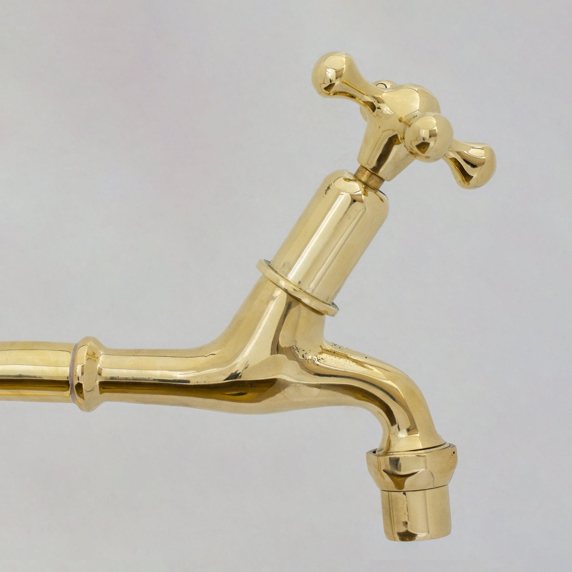 Solid Brass Deck - Mount Kitchen Bib Taps – Double Pillar Faucet Set for Hot & Cold Water - Insideast