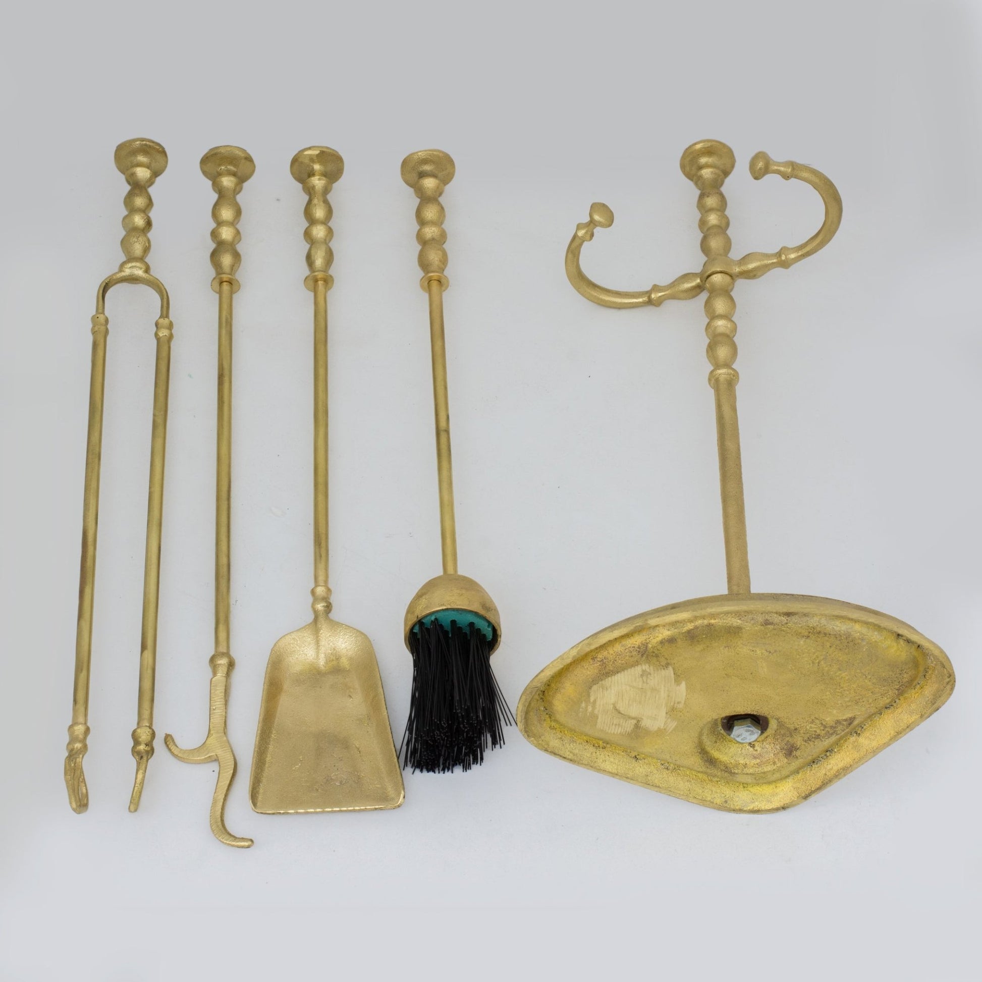 Solid Brass Fireplace Tools, Heavy Duty Fireside Set, Firewood Tongs With Stand - Insideast