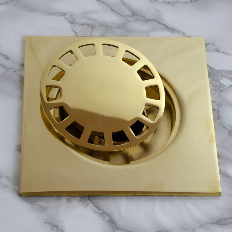Solid Brass Square Floor Drain | Smooth Style | Unlacquered Shower Drain