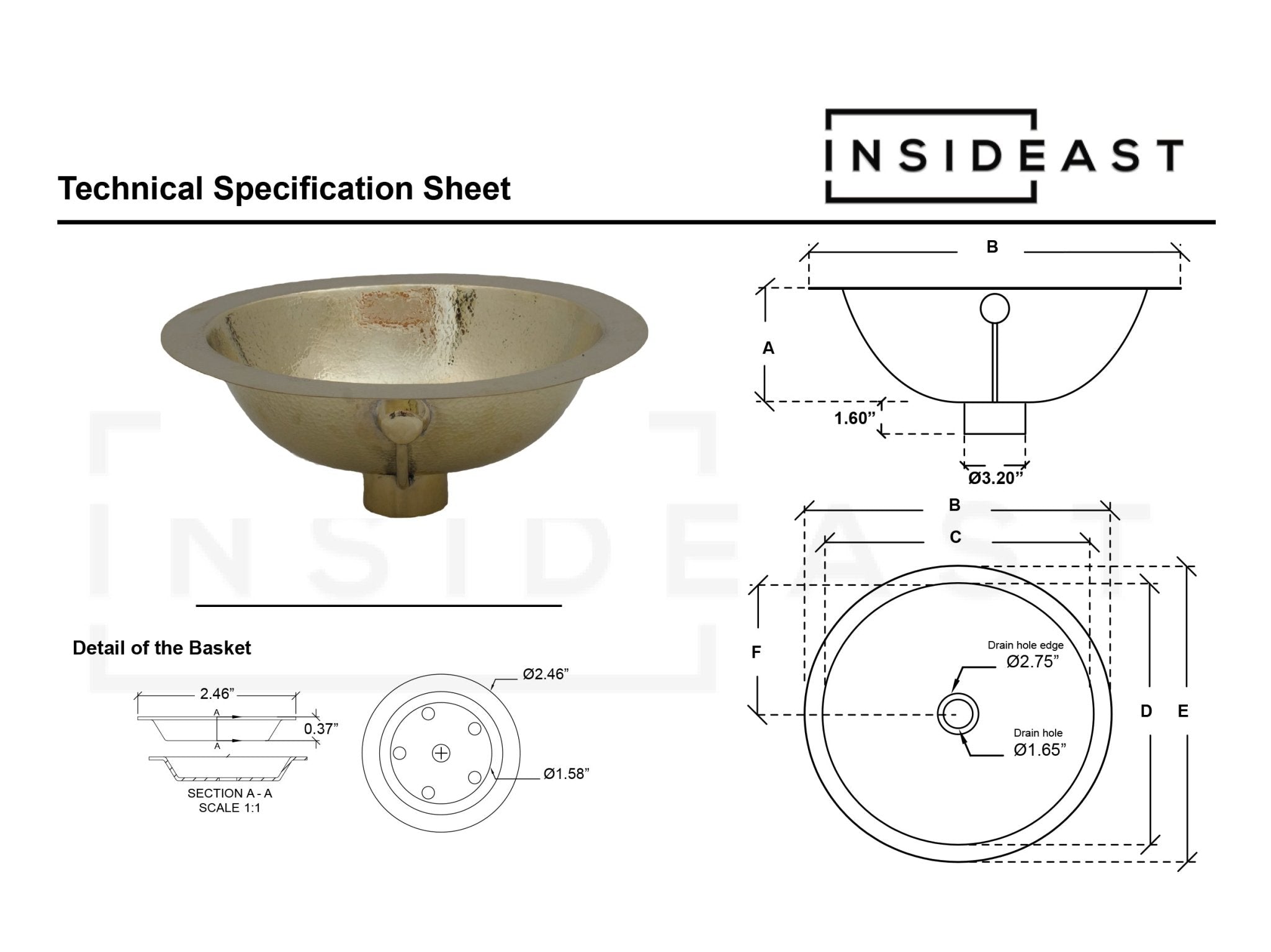 Sink Dimensions and Specifications Diagram