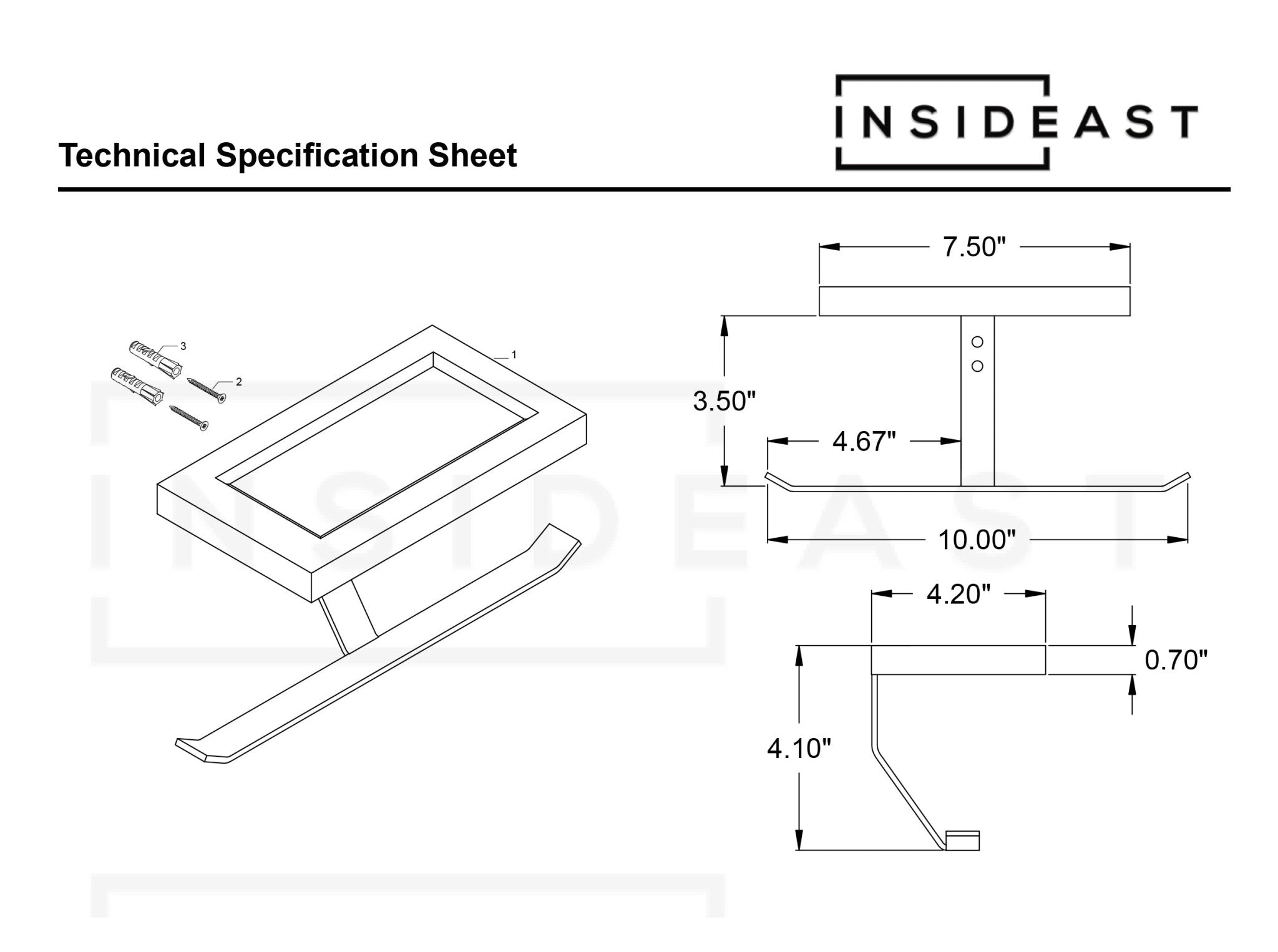 Solid Brass Shelf with TP Holder – Engraved Floating Shelf with Double Hooks – Bathroom Double Toilet Paper Holder - Insideast