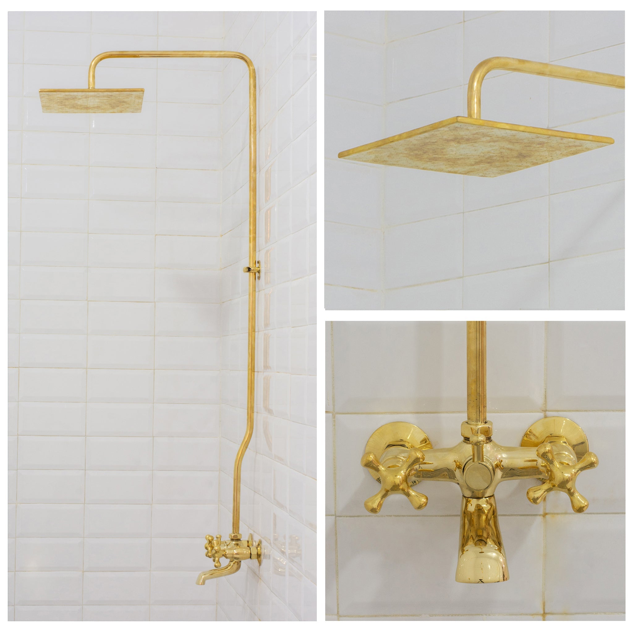 Solid Brass Shower System, Showerhead With Tub Filler, Rain Shower System, Exposed Pipe Tub Faucet - Insideast