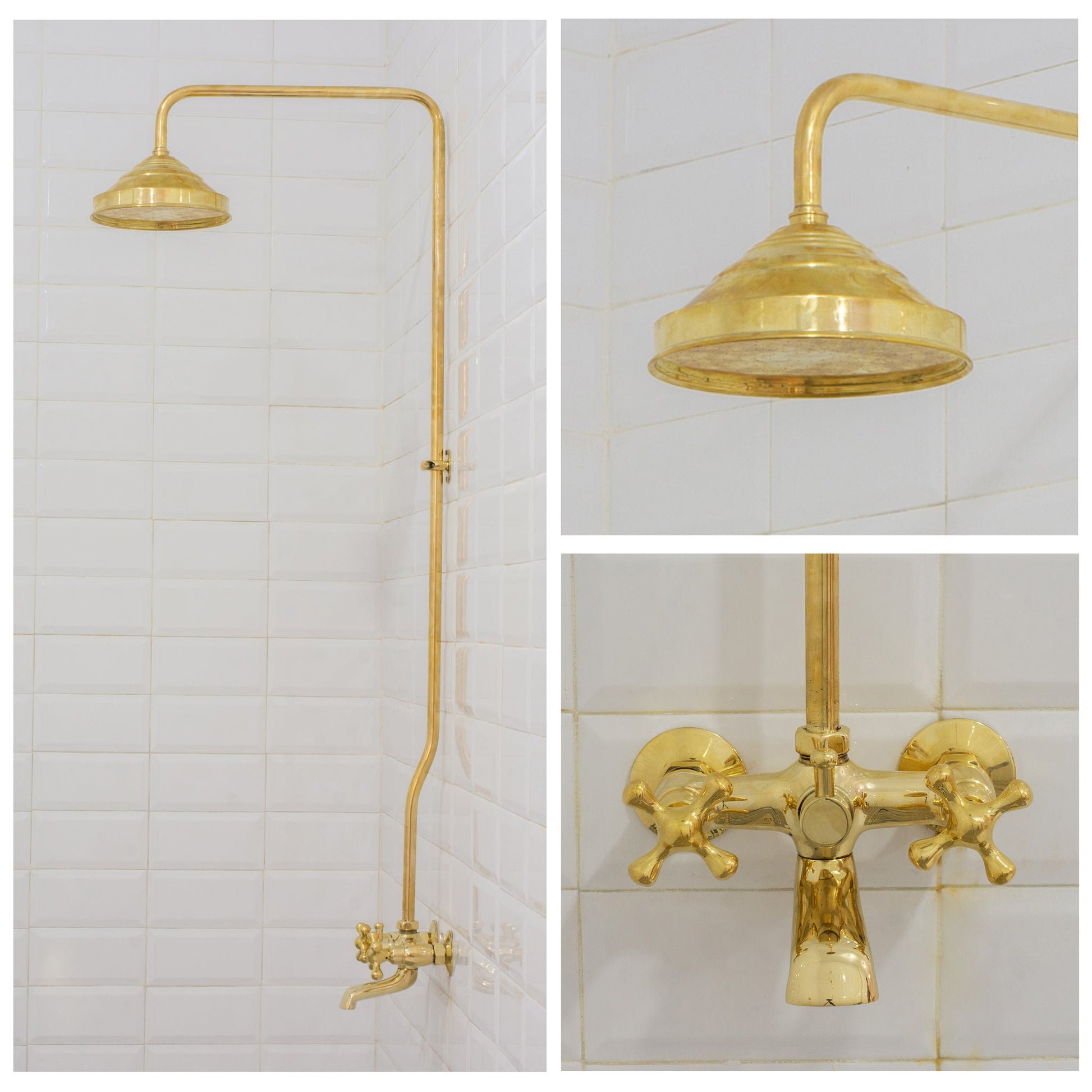 Solid Brass Shower System, Showerhead With Tub Filler, Rain Shower System, Exposed Pipe Tub Faucet - Insideast