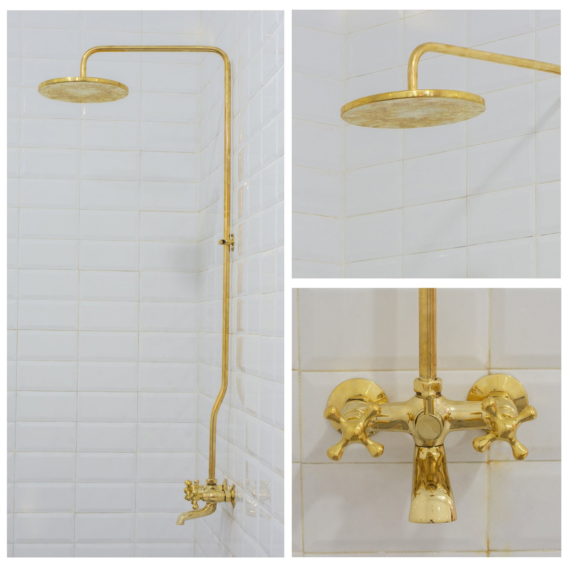 Solid Brass Shower System, Showerhead With Tub Filler, Rain Shower System, Exposed Pipe Tub Faucet - Insideast