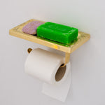 Load image into Gallery viewer, Solid Brass Toilet Paper Holder and Shelf, Handcrafted Powder Room Roll Holder
