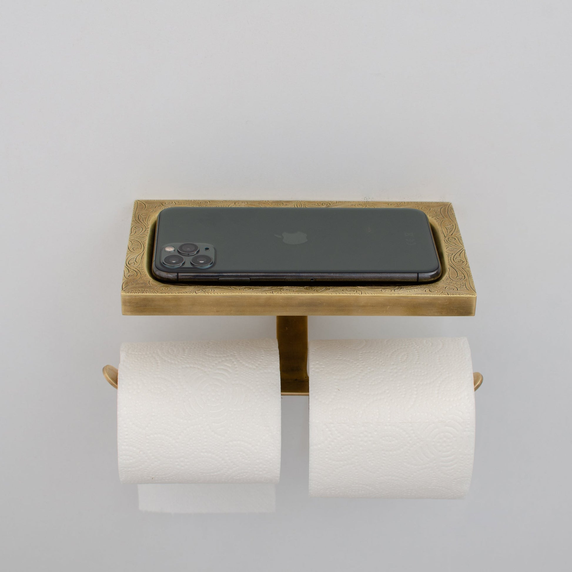 Solid Brass Toilet Paper Holder With Shelf | Powder Room Roll Holder - Insideast