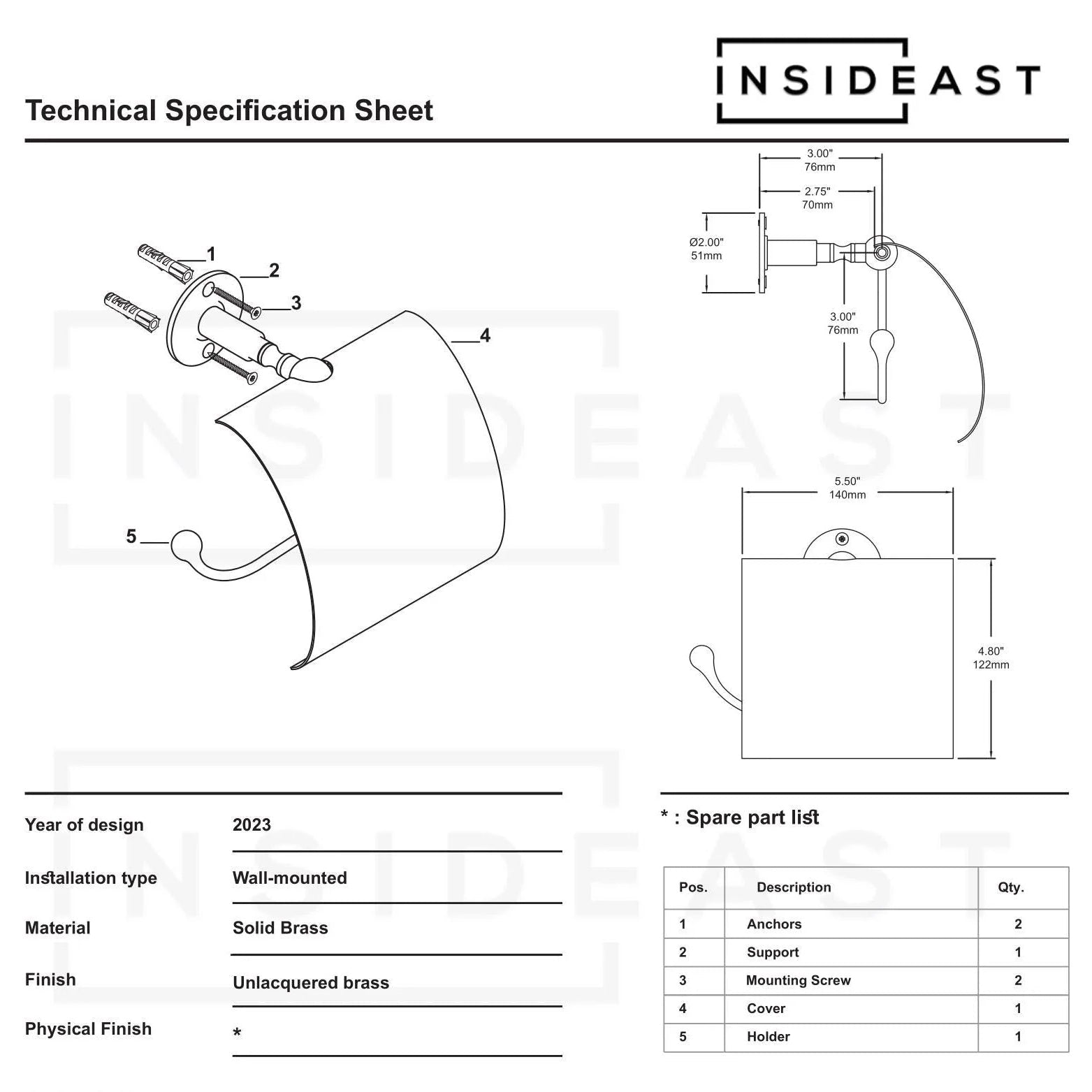 Solid Brass Toilet Paper Holder With Sliding Cover | Bathroom Tissue Holder - Insideast