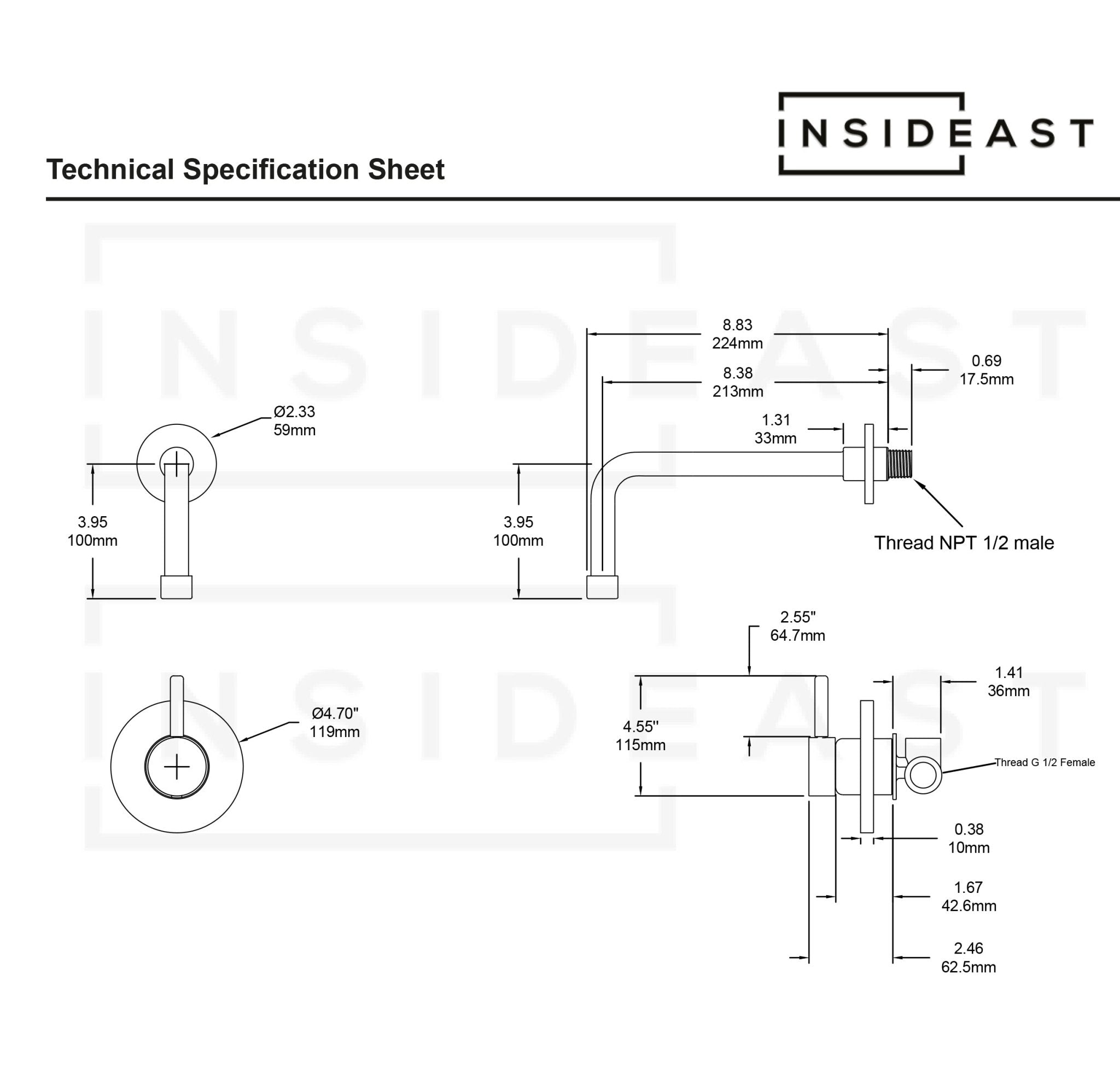 Solid Brass Tub Filler Built - in, Unlacquered Brass Shower System, Concealed Tub Filler - Insideast