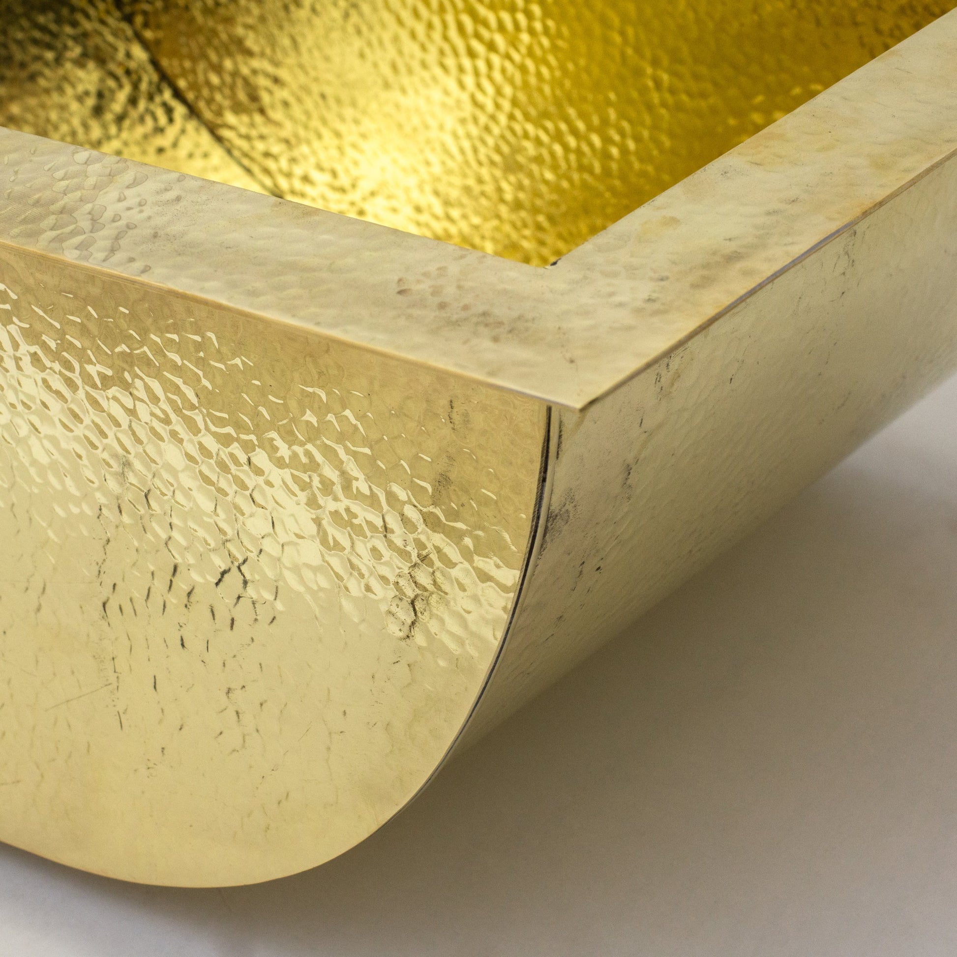 Solid Brass Undermount Bathroom Sink, Hammered Drop - in Vanity Sink With 3 - Hole Waterfall Faucet, Undermount Deep Curved Basin - Insideast