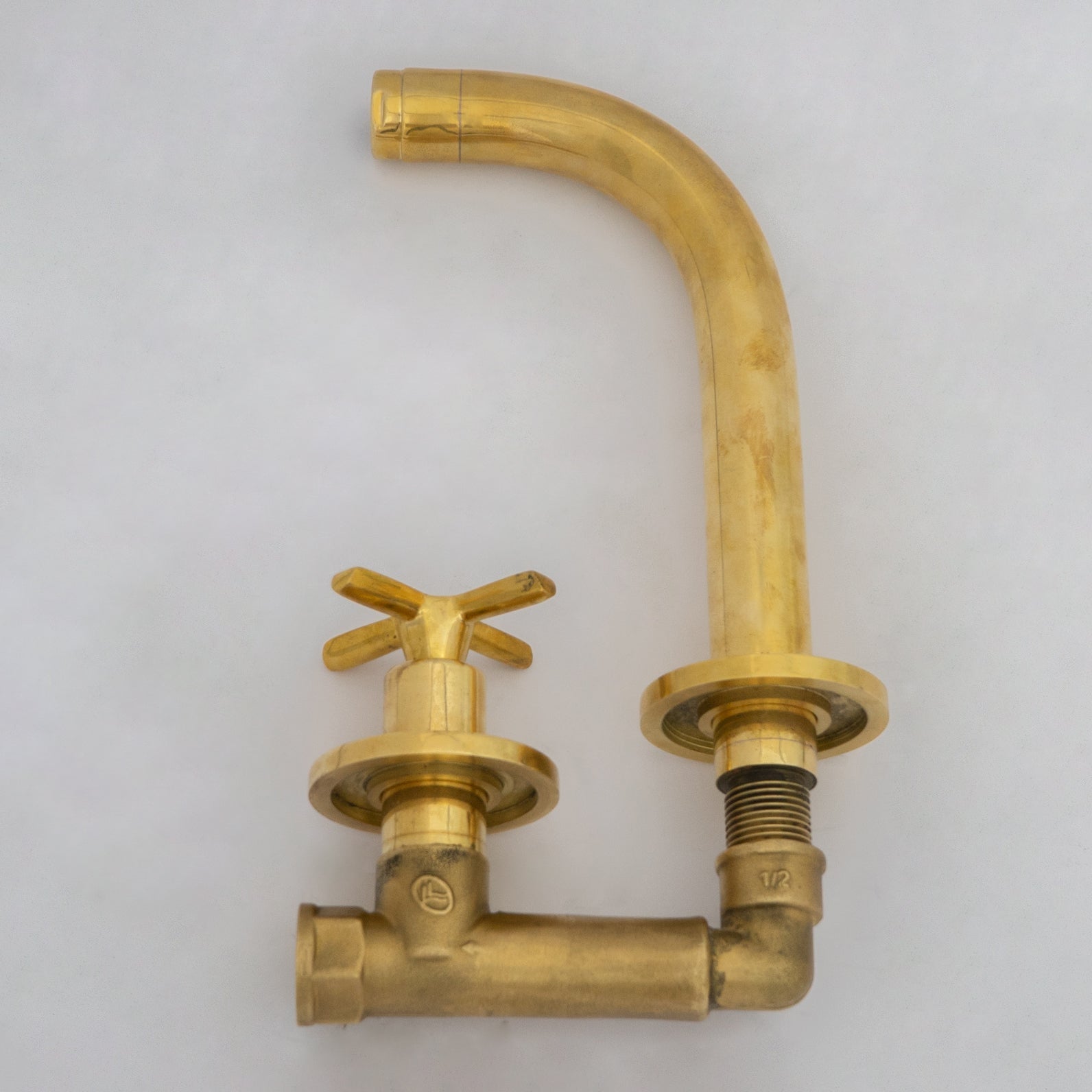 Solid Brass Wall Mount Cold Bathroom Faucet, Unlacquered Brass Bath Tap For Cold Water Only - Insideast