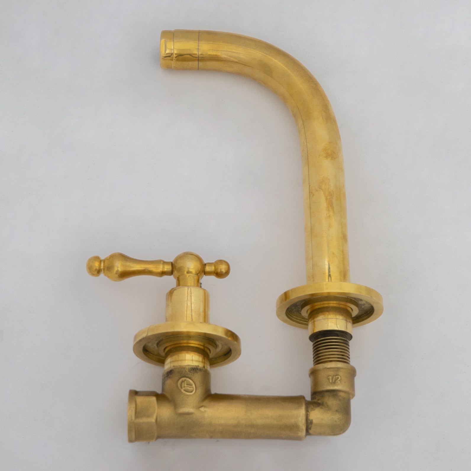 Solid Brass Wall Mount Cold Bathroom Faucet, Unlacquered Brass Bath Tap For Cold Water Only - Insideast