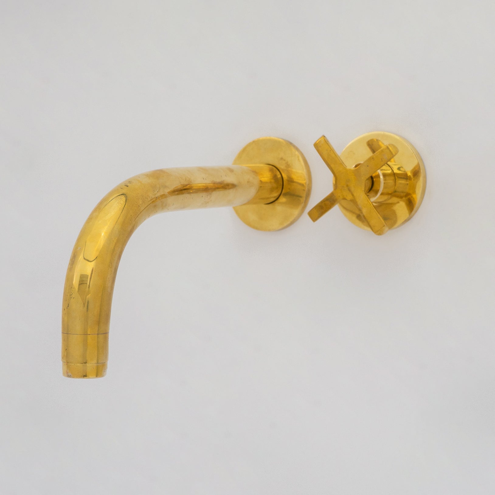 Solid Brass Wall Mount Cold Bathroom Faucet, Unlacquered Brass Bath Tap For Cold Water Only - Insideast