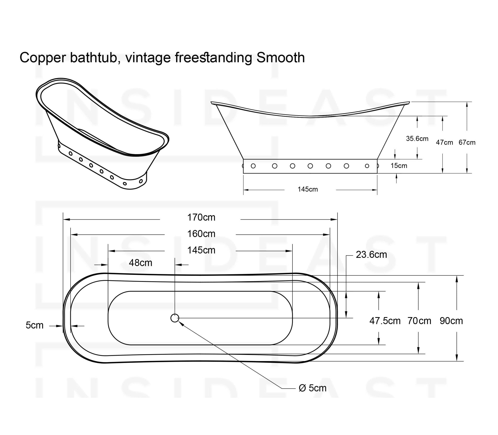 Solid Copper Bathtub | Vintage Freestanding Hammered Tub | Customized Tub - Insideast