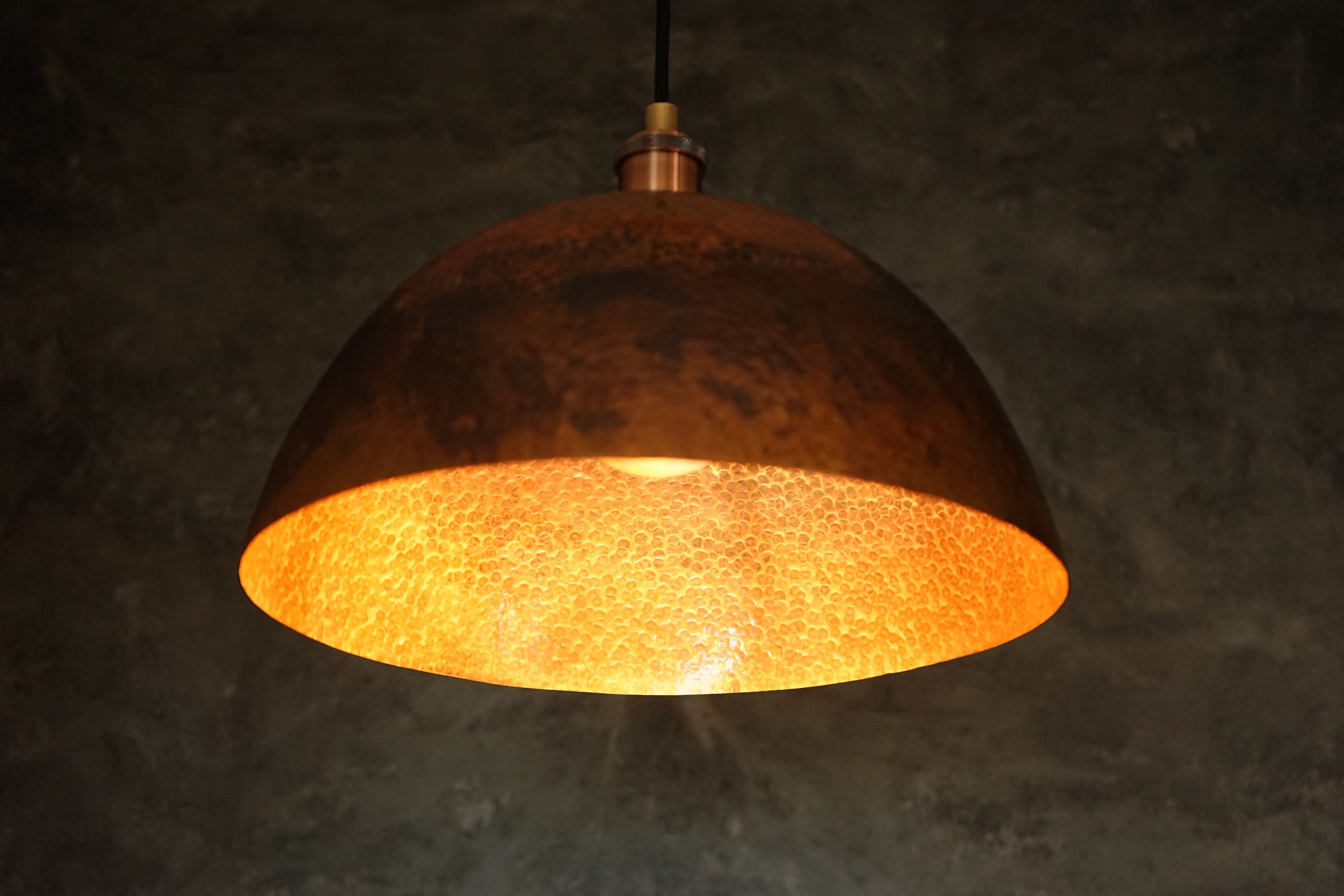 Solid Oxidized Copper Pendant Light, Dome Ceiling Light