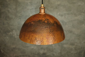 Solid Oxidized Copper Pendant Light, Dome Ceiling Light