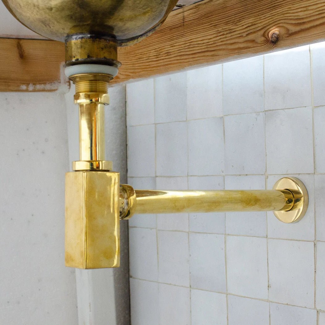 Solid Unlacquered Brass P - trap and Sink Stopper, Push Up Button, Pop Up Drain, Brass Water Trap - Insideast