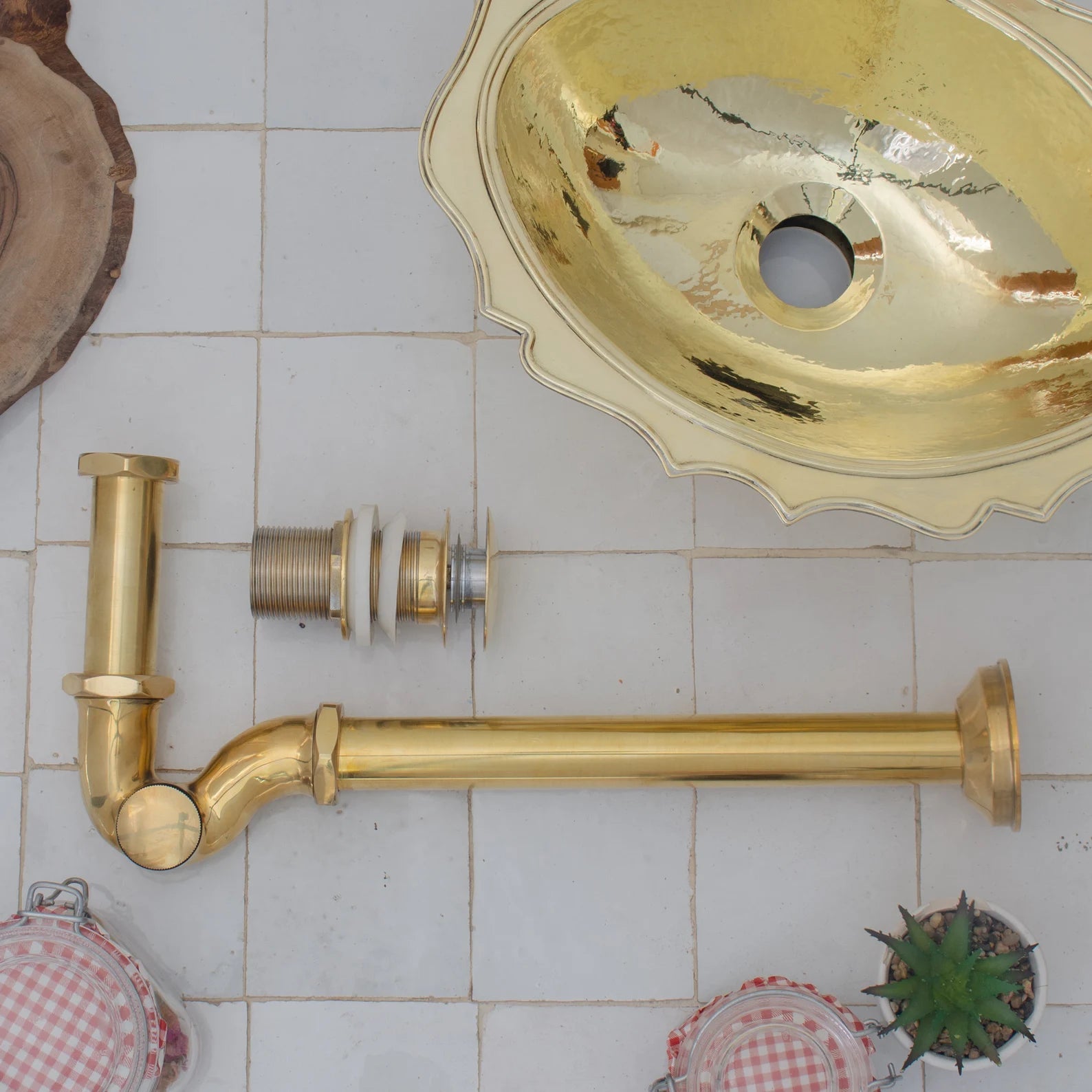 Solid Unlacquered Brass P - trap and Sink Stopper, Push Up Button, Pop Up Drain, Brass Water Trap - Insideast