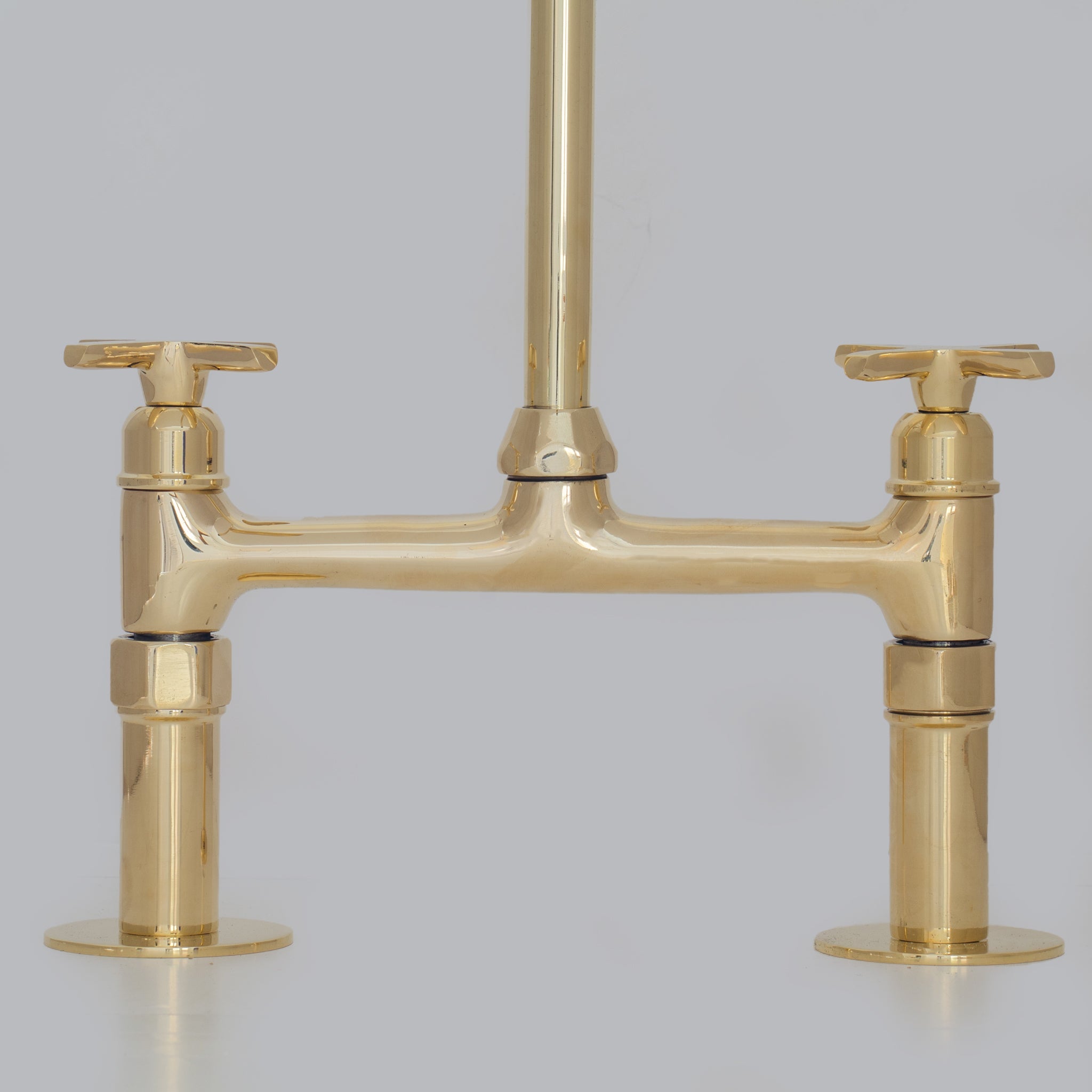 Traditional 8″ Brass Bridge Kitchen Faucet with Square Spout | Two Handles - Insideast