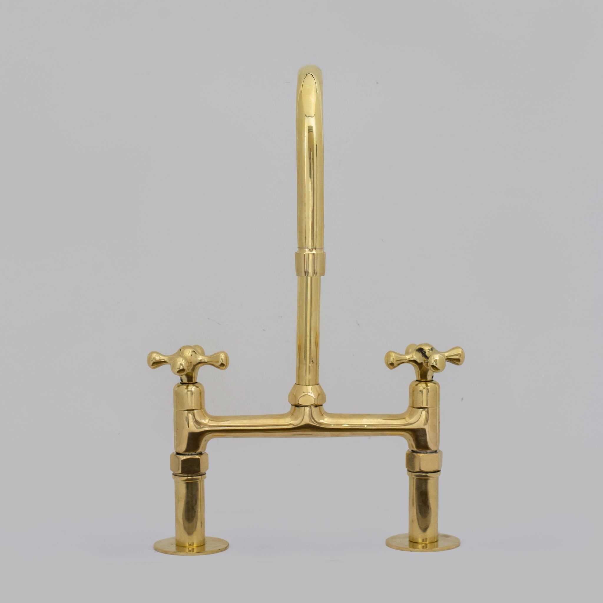 Traditional 8″ Brass Bridge Kitchen Faucet with Square Spout | Two Handles - Insideast