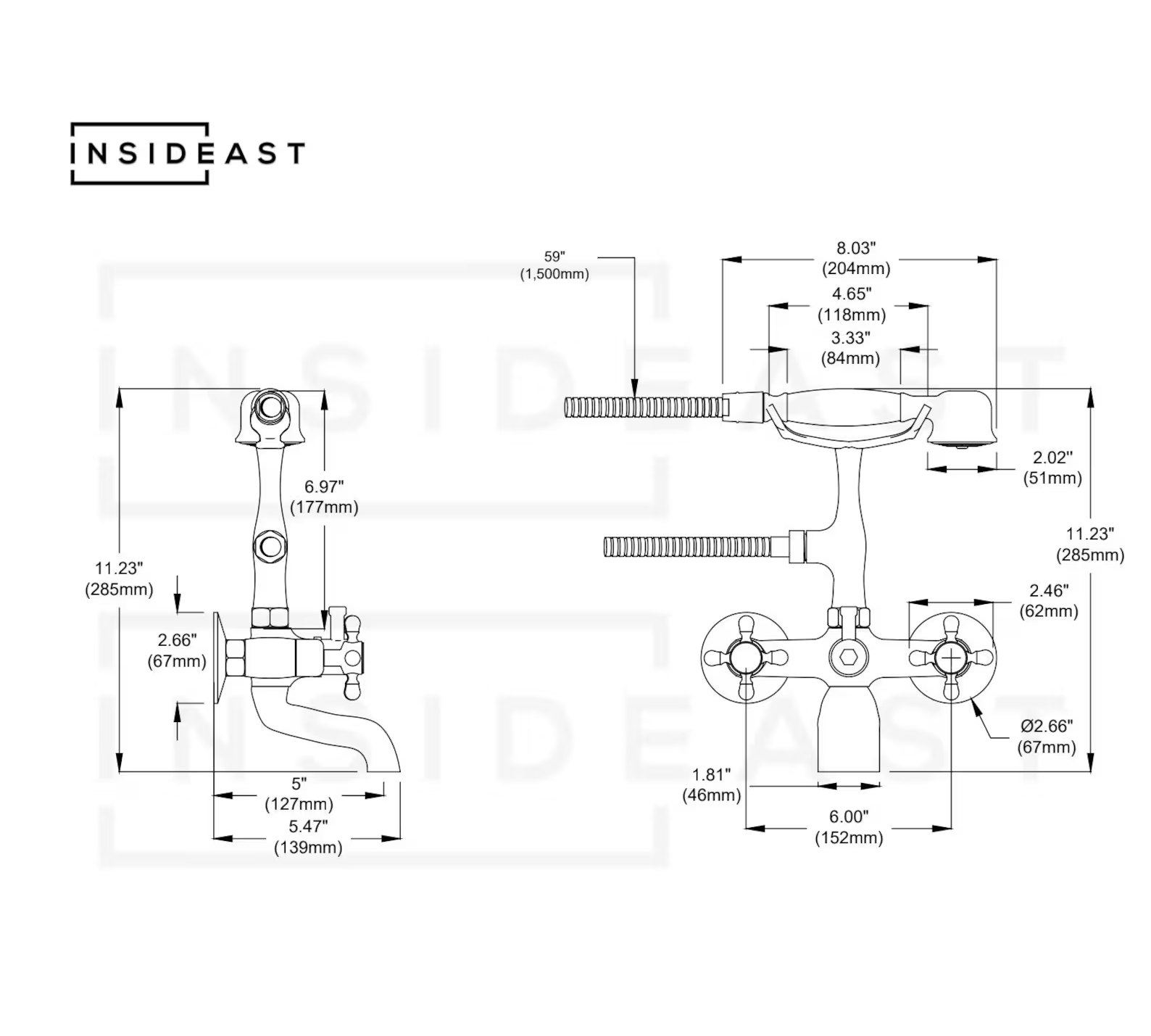 Unlacquered Solid Brass Telephone Tub Filler with Handheld