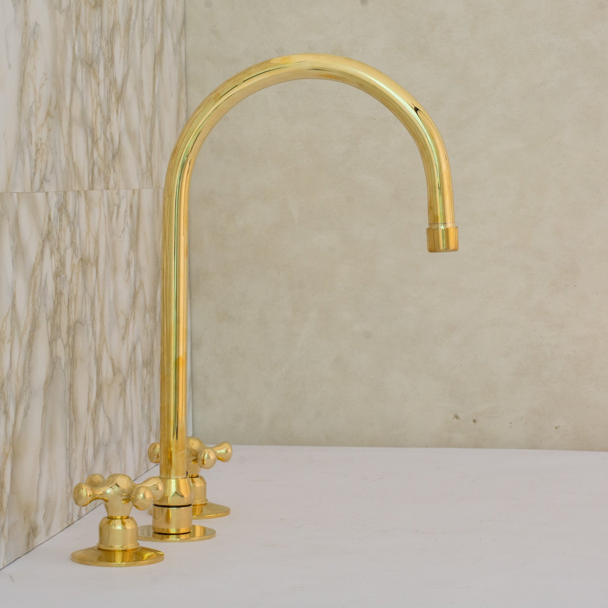 Unlacquered Brass 3 - Hole Kitchen Faucet | Kitchen Sink Faucet Swivel Spout - Insideast
