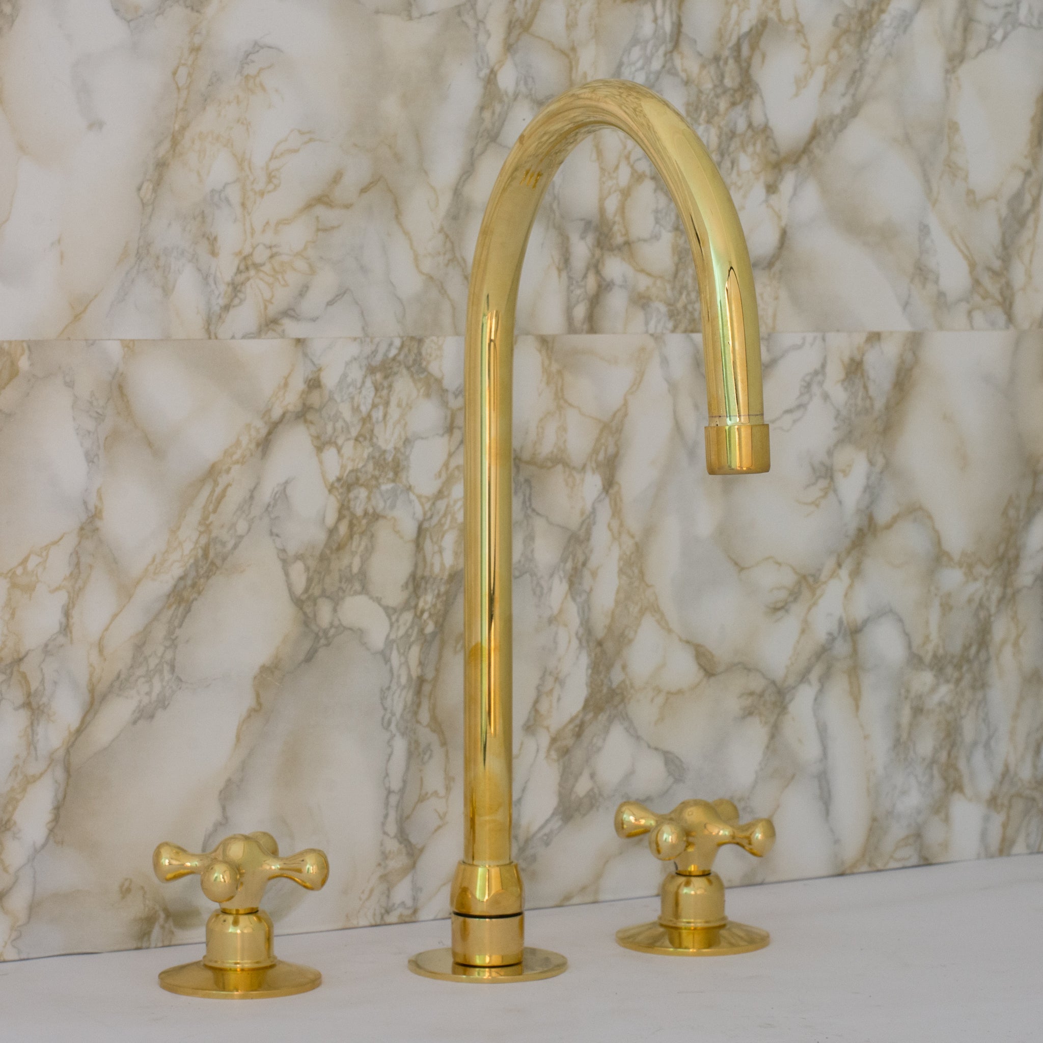 Unlacquered Brass 3 - Hole Kitchen Faucet | Kitchen Sink Faucet Swivel Spout - Insideast
