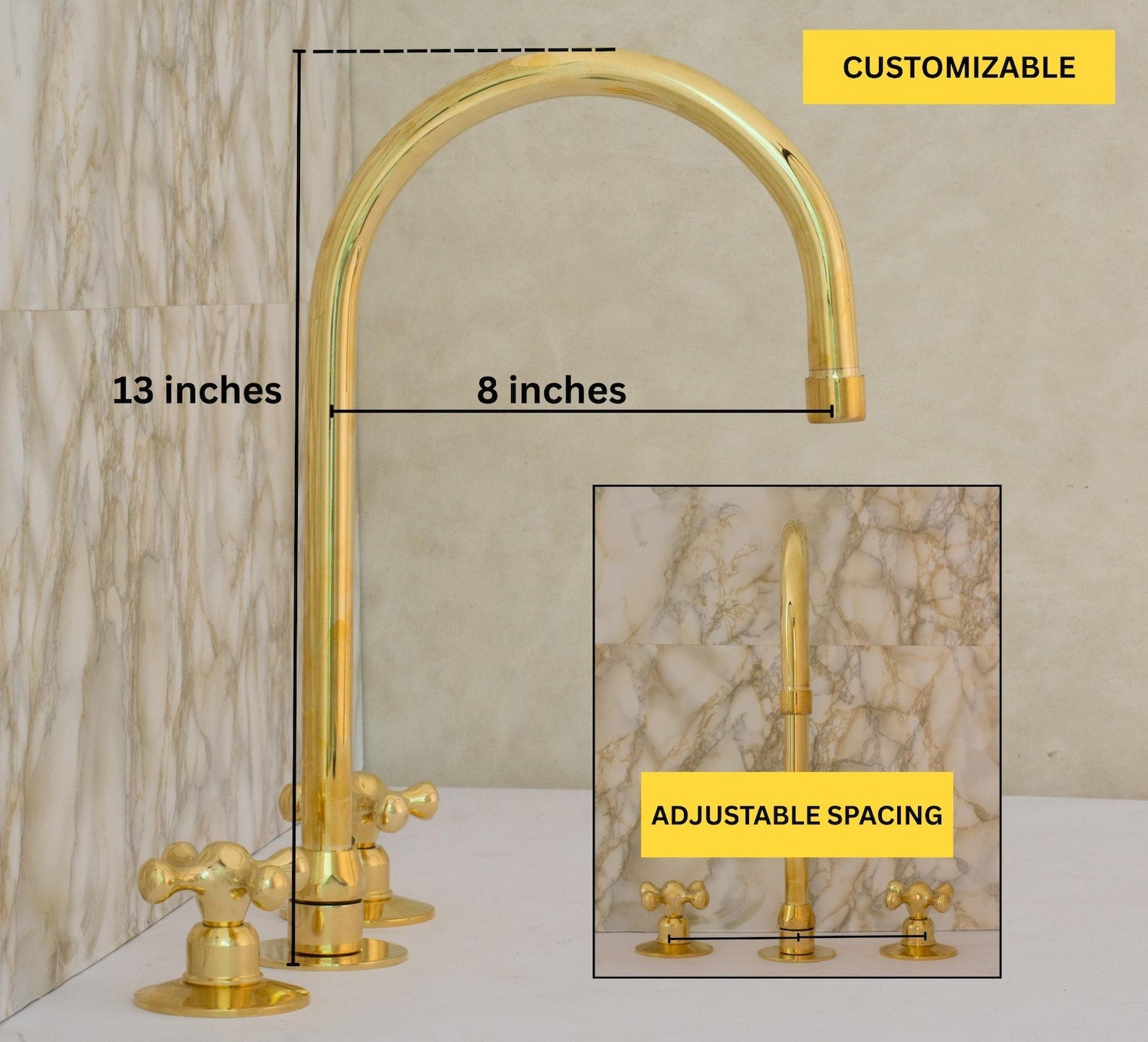 Unlacquered Brass 3 - Hole Kitchen Faucet | Kitchen Sink Faucet Swivel Spout - Insideast