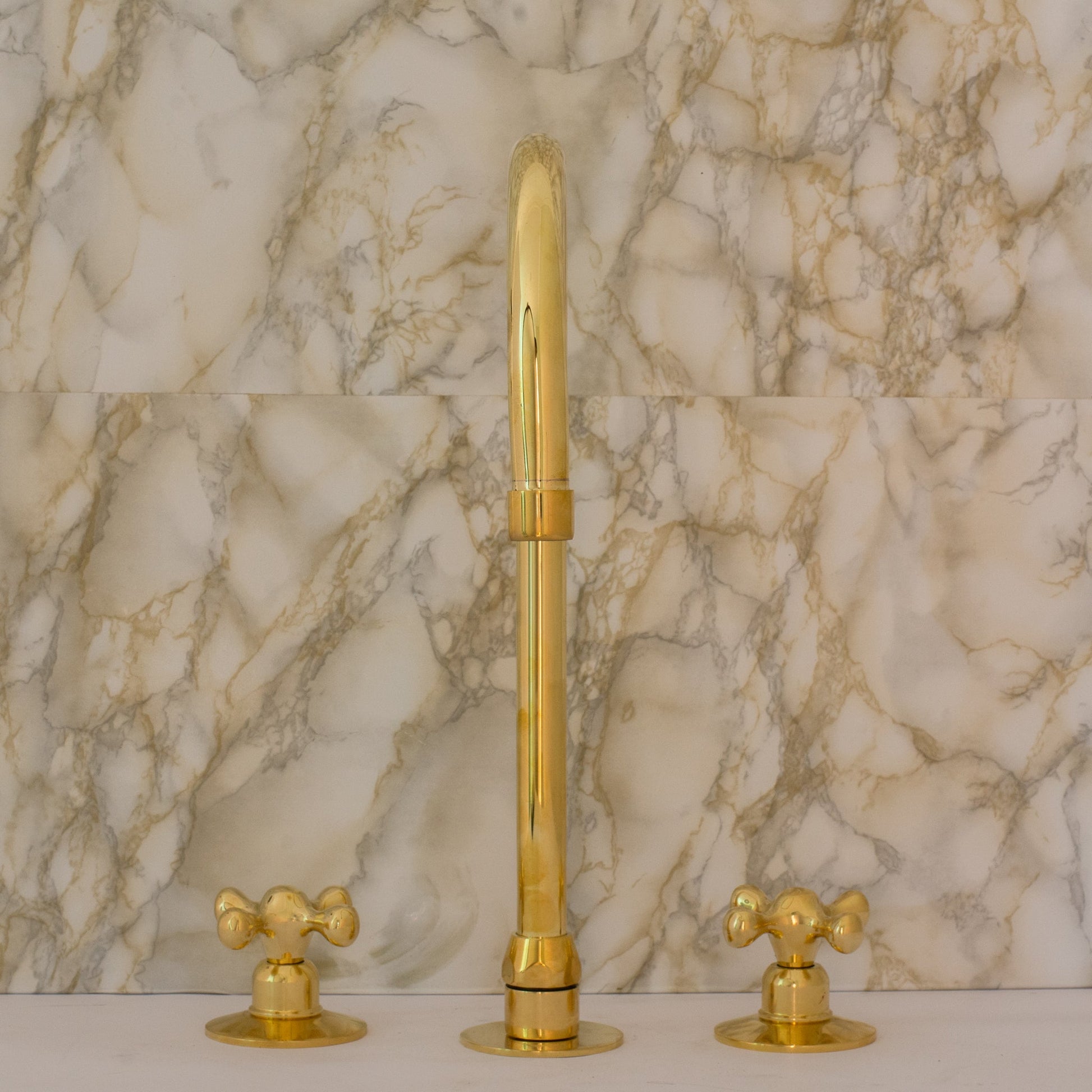Unlacquered Brass 3 - Hole Kitchen Faucet | Kitchen Sink Faucet Swivel Spout - Insideast