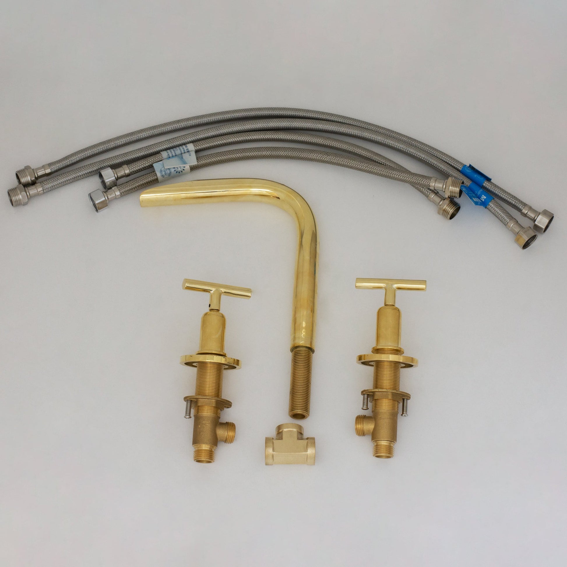 Unlacquered Brass 3 - Hole Widespread Faucet, Deck Mount Bathroom Waterfall Faucet - Insideast