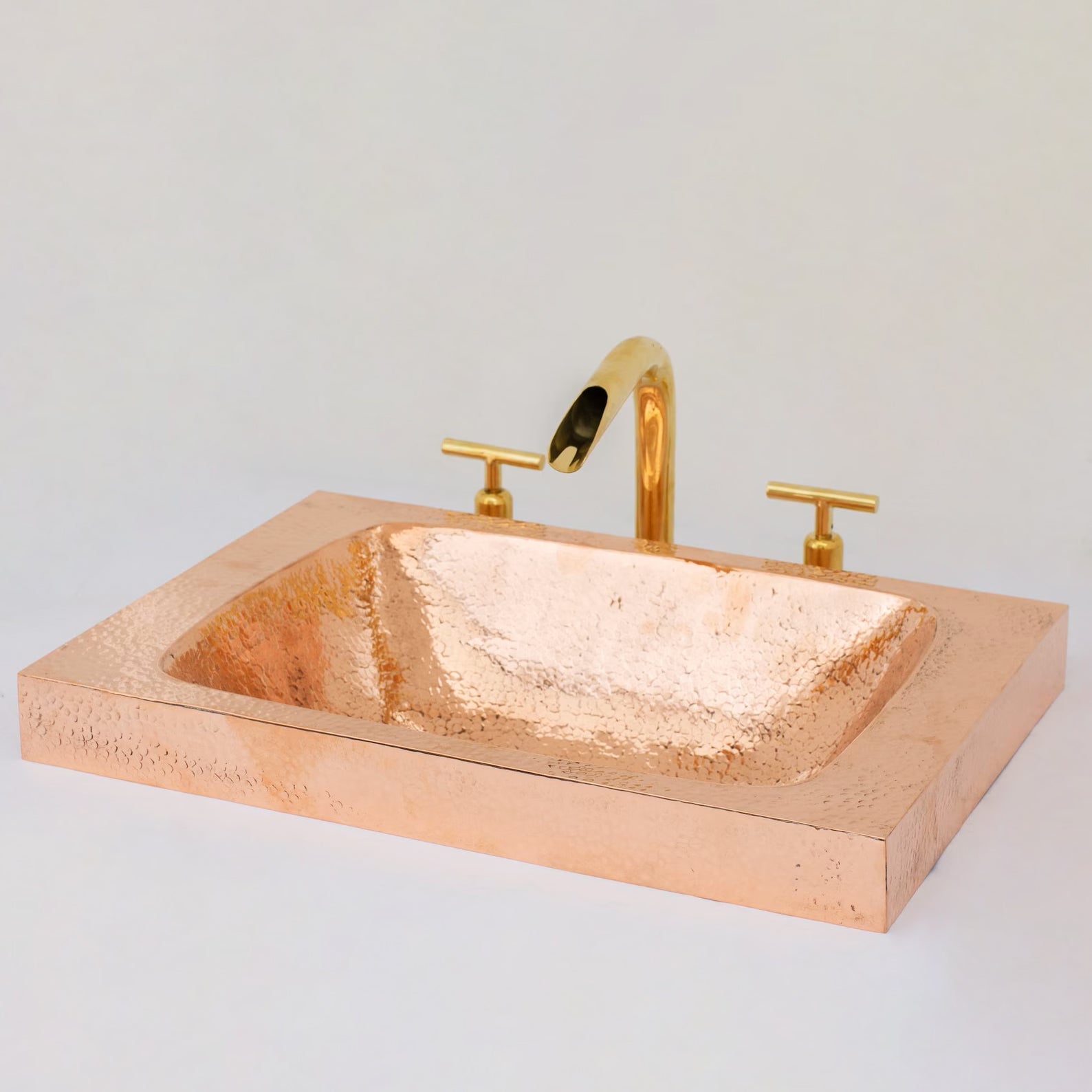 Unlacquered Brass 3 - Hole Widespread Faucet, Deck Mount Bathroom Waterfall Faucet - Insideast