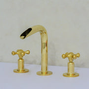 Unlacquered Brass 3 - Hole Widespread Faucet, Deck Mount Bathroom Waterfall Faucet - Insideast