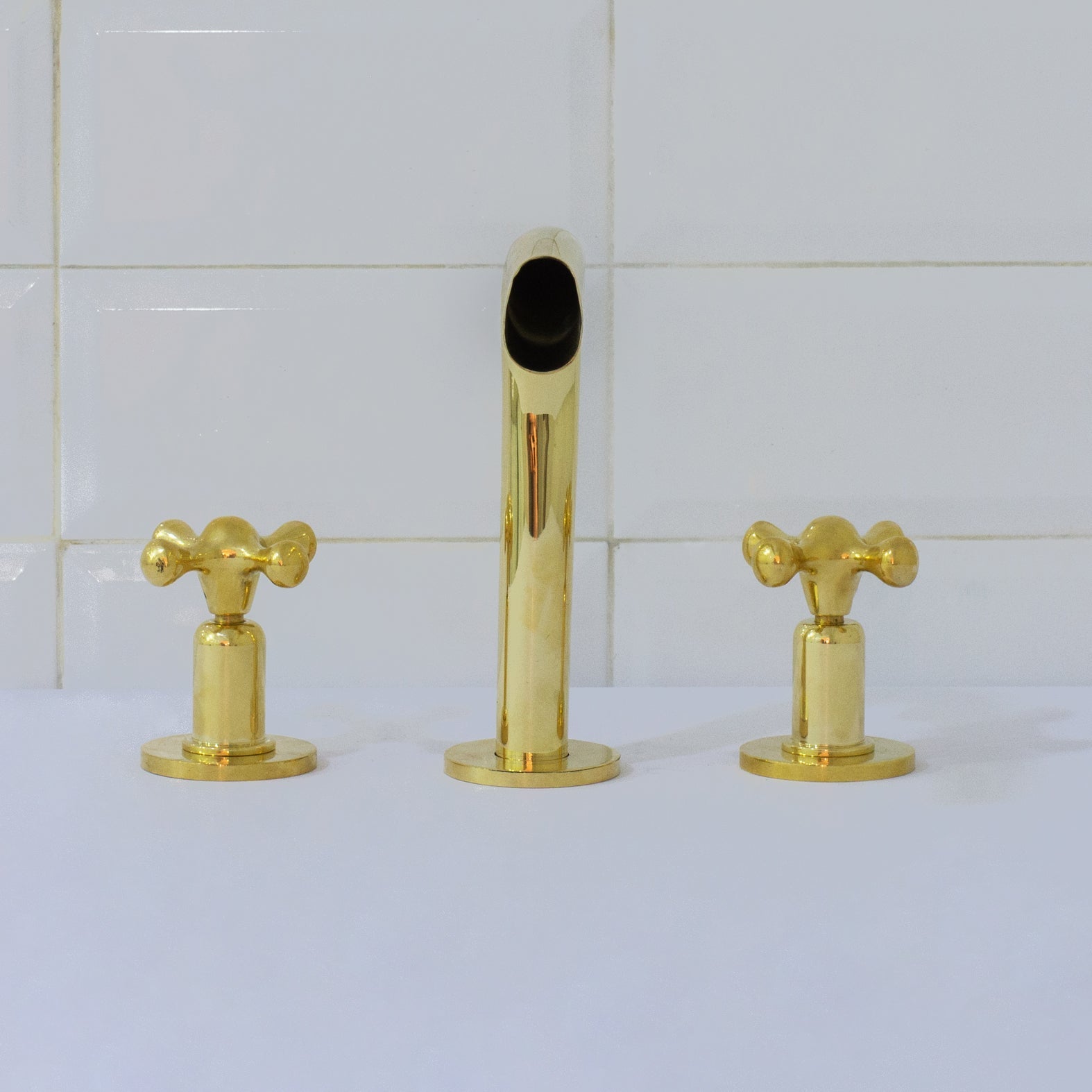 Unlacquered Brass 3 - Hole Widespread Faucet, Deck Mount Bathroom Waterfall Faucet - Insideast